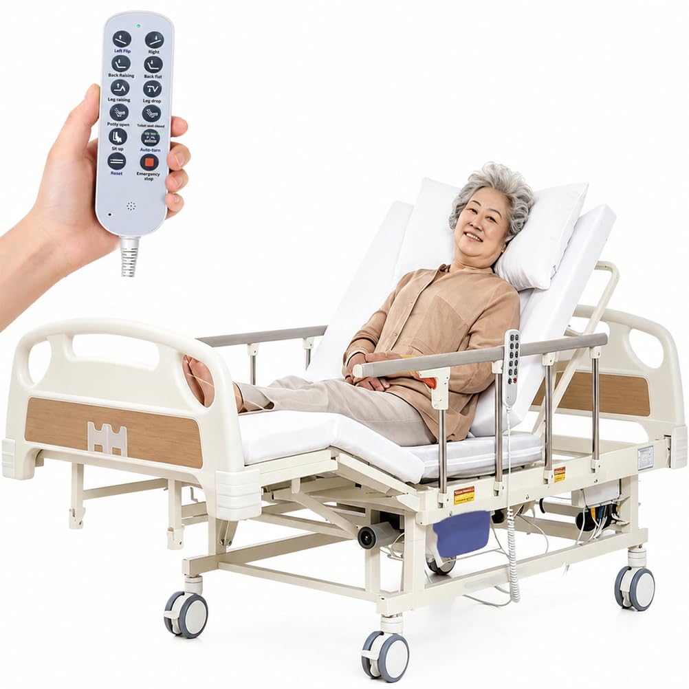 Lit médical électrique 3 Fonctions télécommande, Potence à Perfusion 250 kg