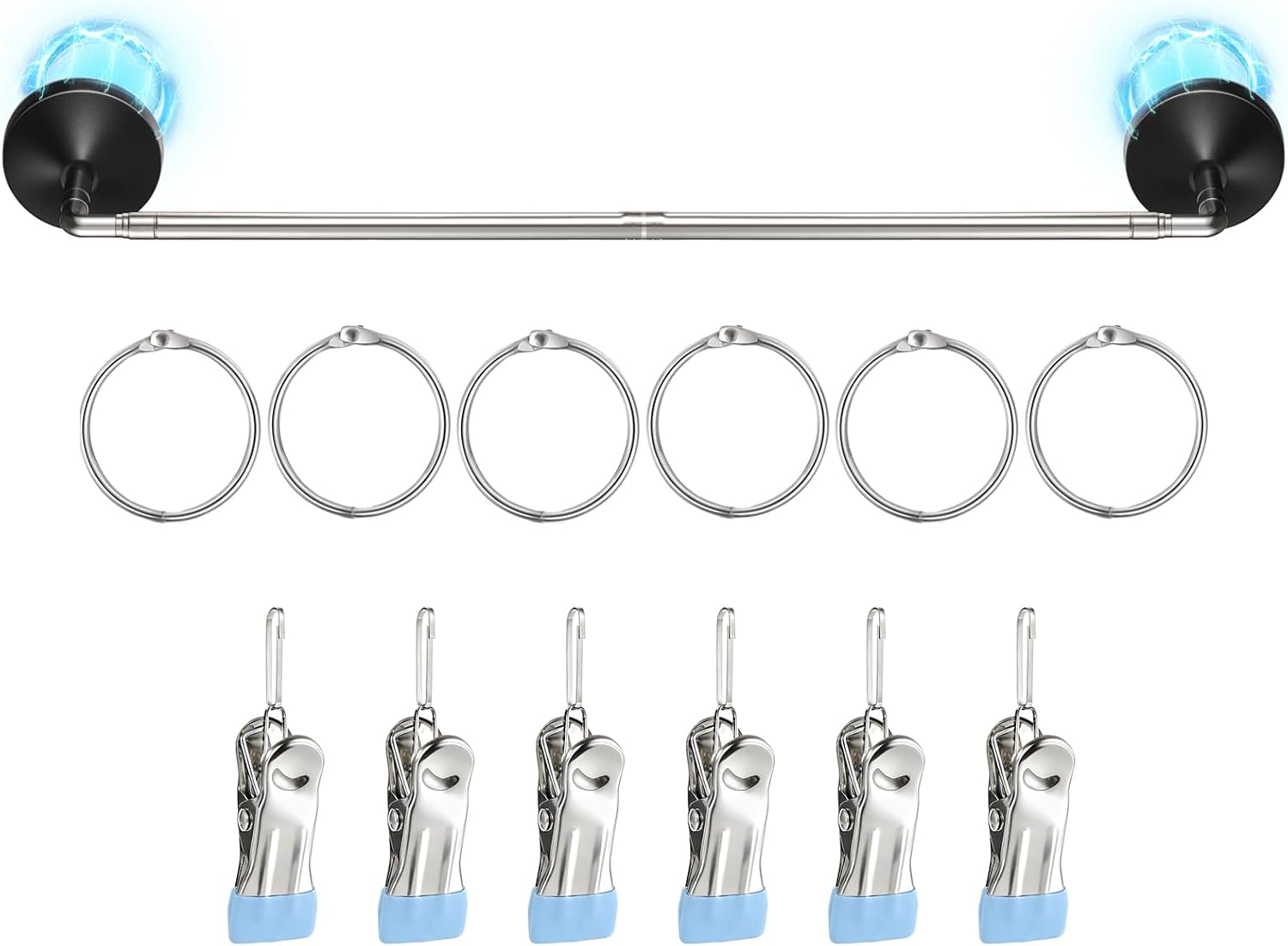Adjustable Magnetic Rod for Classroom and Meeting Room Whiteboard, Flip Chart Calendar Holder, Easel Paper Holder, with Rings and Clips, Maximum Length 41", Maximum Width 3.7"(Black, 1 Pack)
