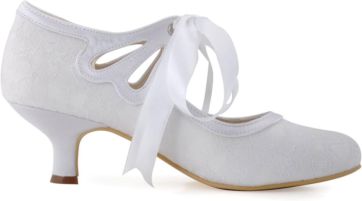 ELEGANTPARK Lace Wedding Shoes Closed Toe Bridal Shoes Women Mary Jane Low Heels Pumps Wedding Dress Shoes