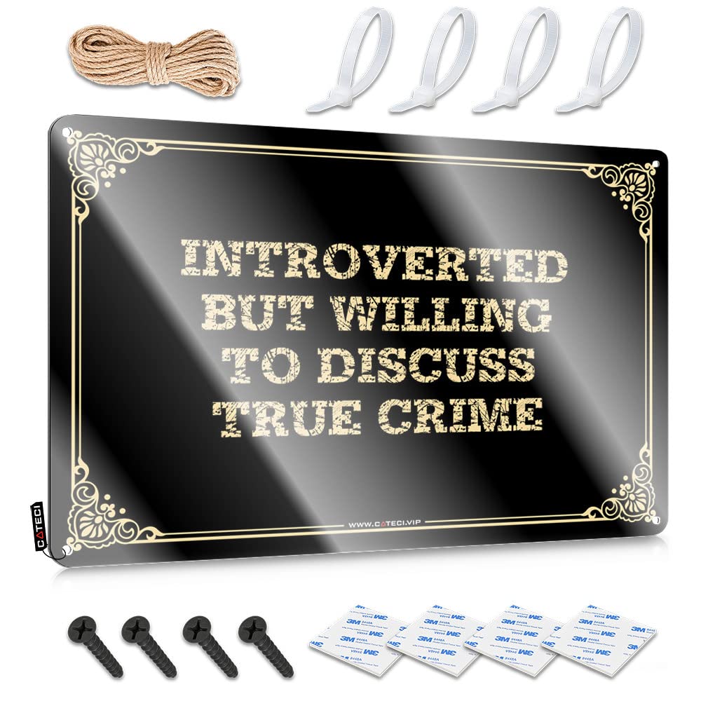 MGHTLCCME Funny Home Sign Introverted But Willing To Discuss True Crime Tin Sign Tin Signs Bedroom Door Decorations(30X40CM)