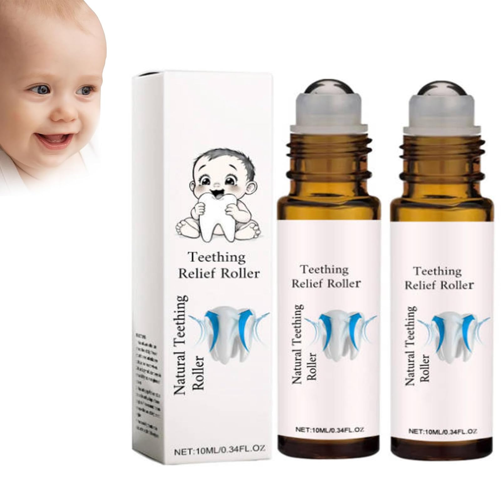 Baby Zahning Oil Roller, Natural Pain Relief Roller, Teething Roller, Teething Relief Roller for Babies, Pain Relief, Reduces Teething Discomfort (2 Pieces)