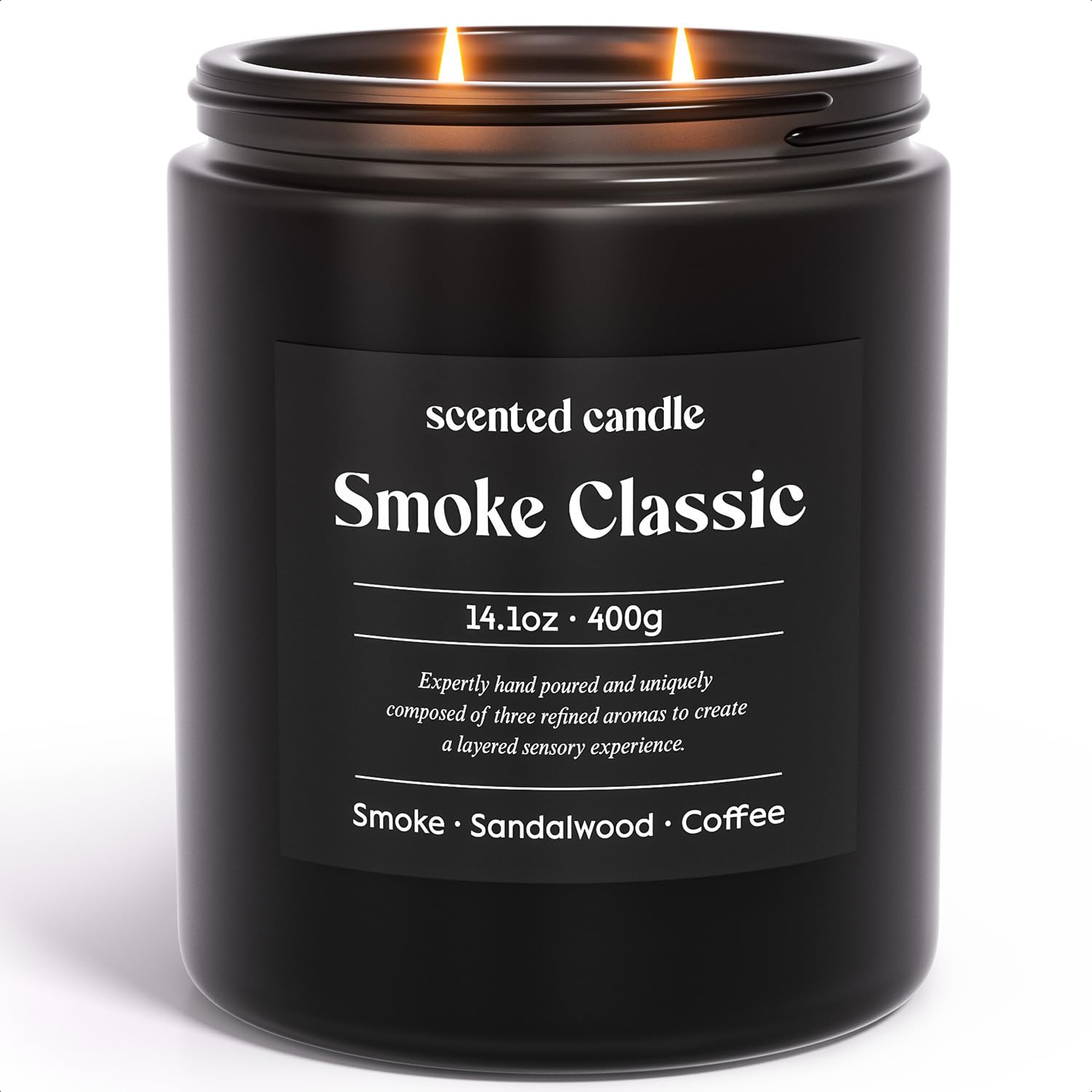 CHILLFLAME Candles for Men, 400g Scented Candles for Home, 2 Wicks Blended Scents Birthday Candles Gifts for Dad, Teacher, Boyfriend (Smoke+Sandalwood+Coffee)