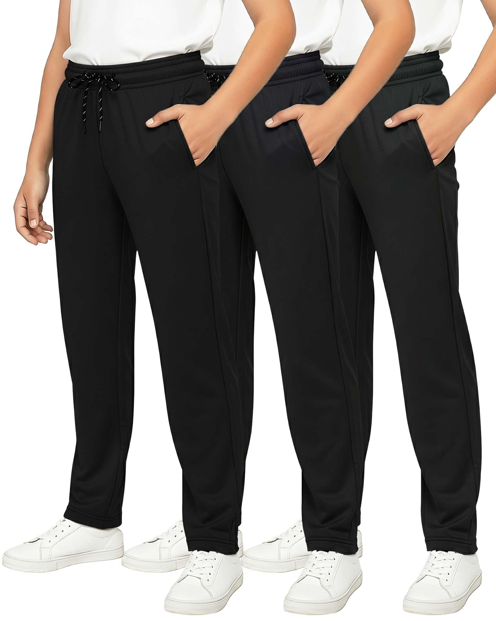 3 Pack Boy's Mesh Open Bottom Sweatpants Athletic Track Pants Teens Kids
