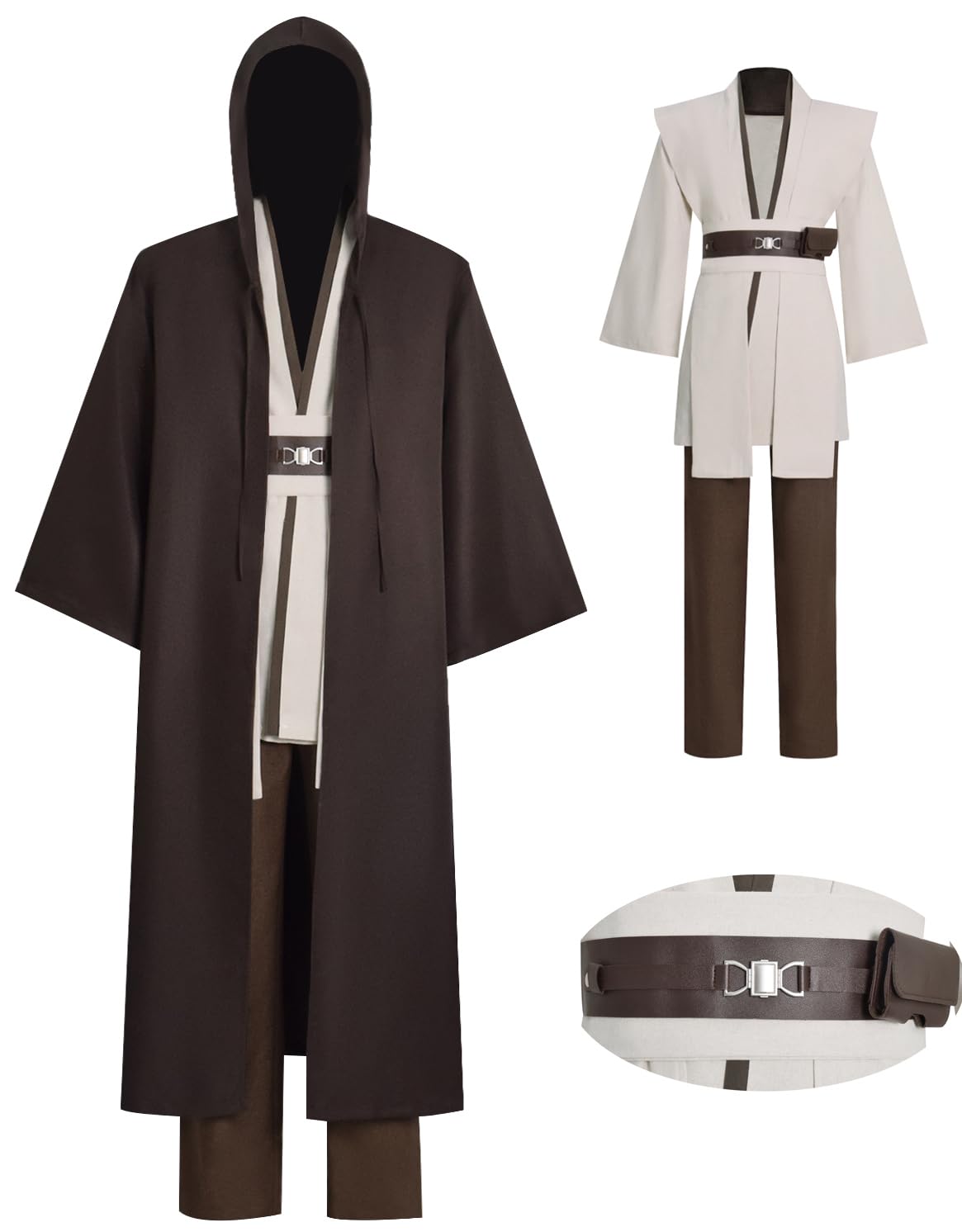 Mens Cosplay Costume White Tunic Hooded Cloak Robe Uniform Suit Halloween Outfit