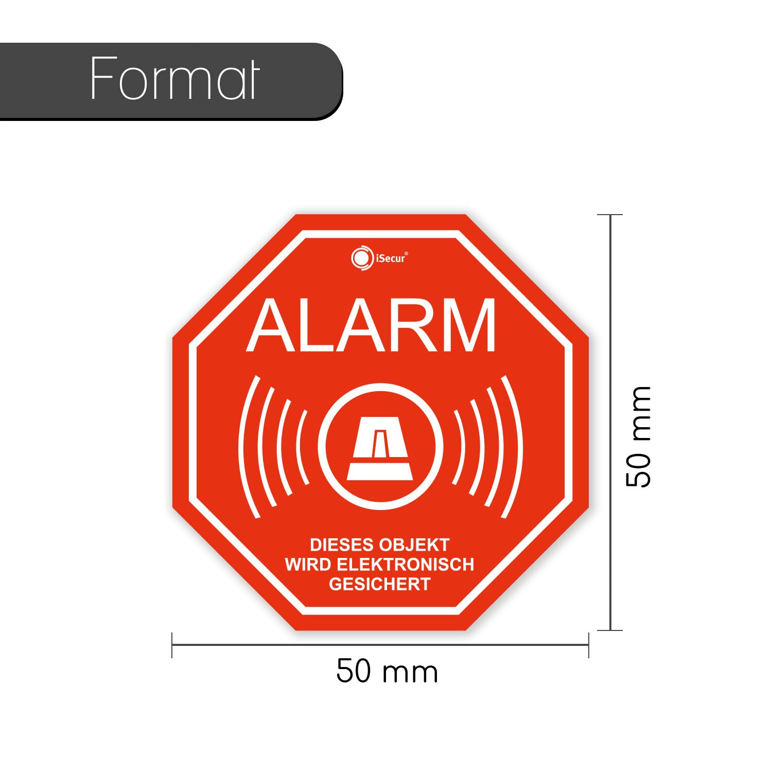 Autocollants d’alarme 5x5 cm Attention objet sous protection électronique pour fenêtre vitre porte extérieur résistant aux intempéries Set de 6