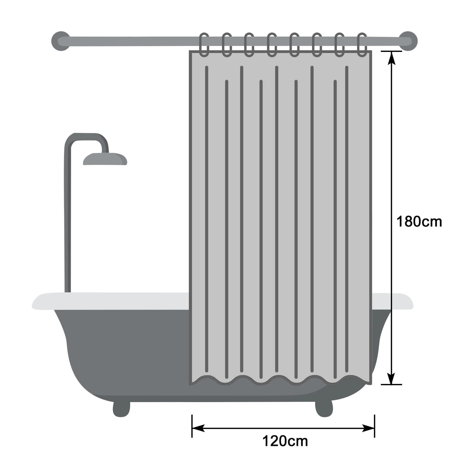 EurCross wąska zasłona prysznicowa 120x180 przezroczysta z plastiku, zasłona łazienkowa z 3 magnesami na dole, mała wodoodporna, antypleśniowa zasłona prysznicowa PEVA do wanny z 8 pierścieniami
