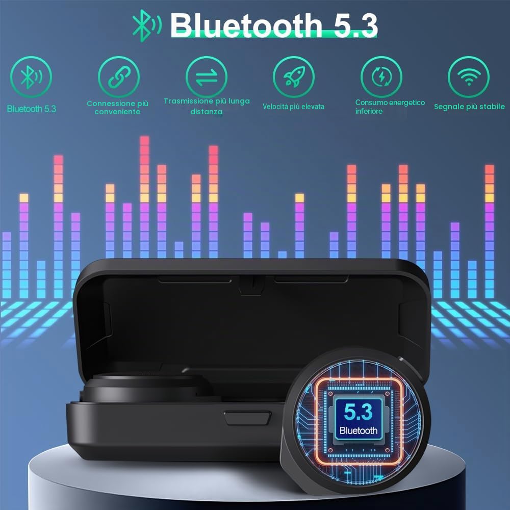 OBEST Cuffie Bluetooth moto con custodia di ricarica, altoparlante Bluetooth casco, con microfoni, batteria 1900 mAh con 50 ore di funzionamento, cuffie wireless per sci e motociclismo