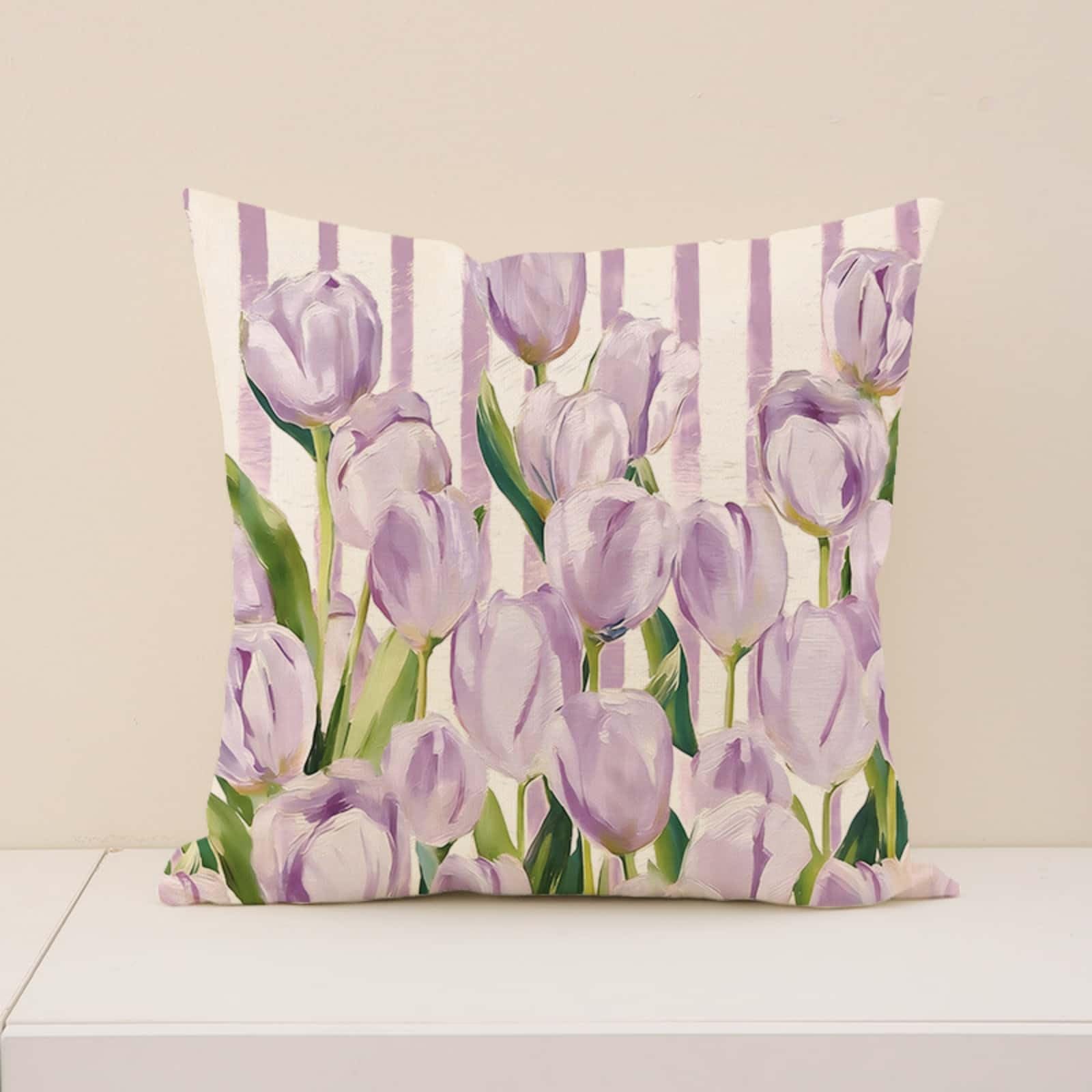 Cushion Covers 40cm x 40cm Purple Plants Sofa Cushion Cover Linen with Invisible Zippers,Throw Pillow Covers for Bedroom Home Decor
