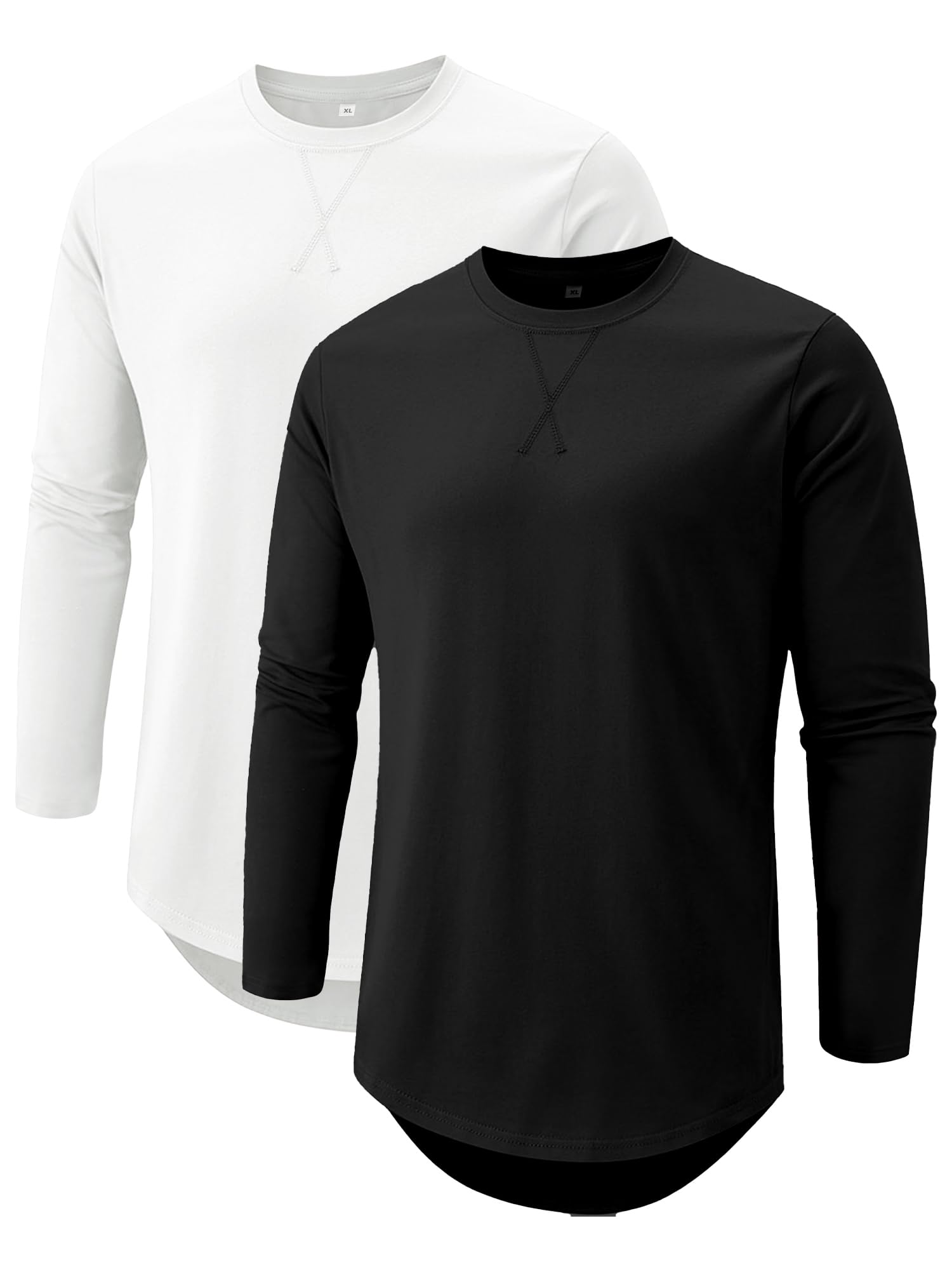 Comdecevis Mens 2 Pack Cotton Crewneck T-Shirts Hipster Hip Hop Longline Tees Shirts