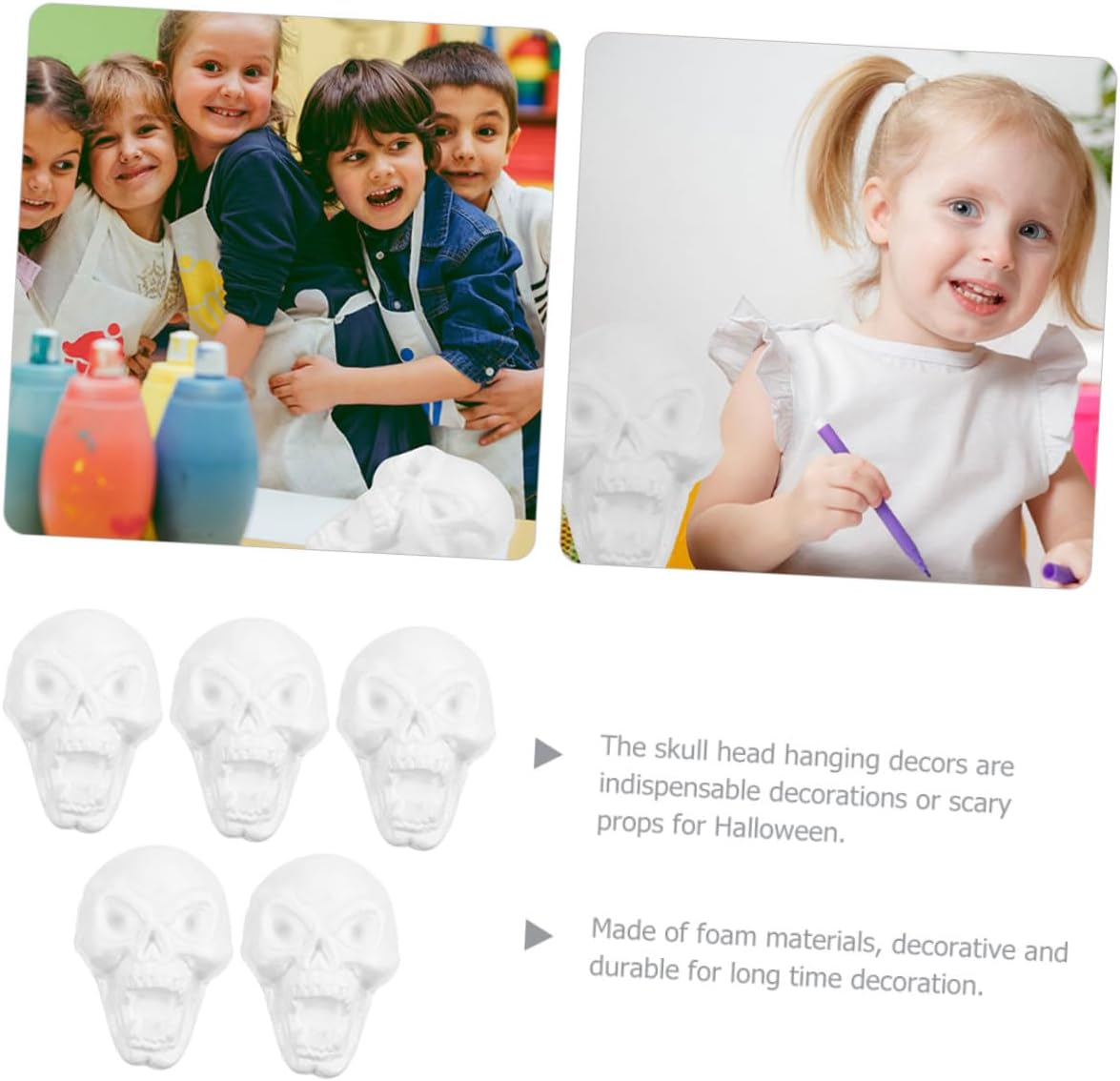 OSALADI 5pcs Halloween Hanging Skull Heads Unfinished Foam Skeleton Pendants for Party Décor Holiday Hanging Ornaments