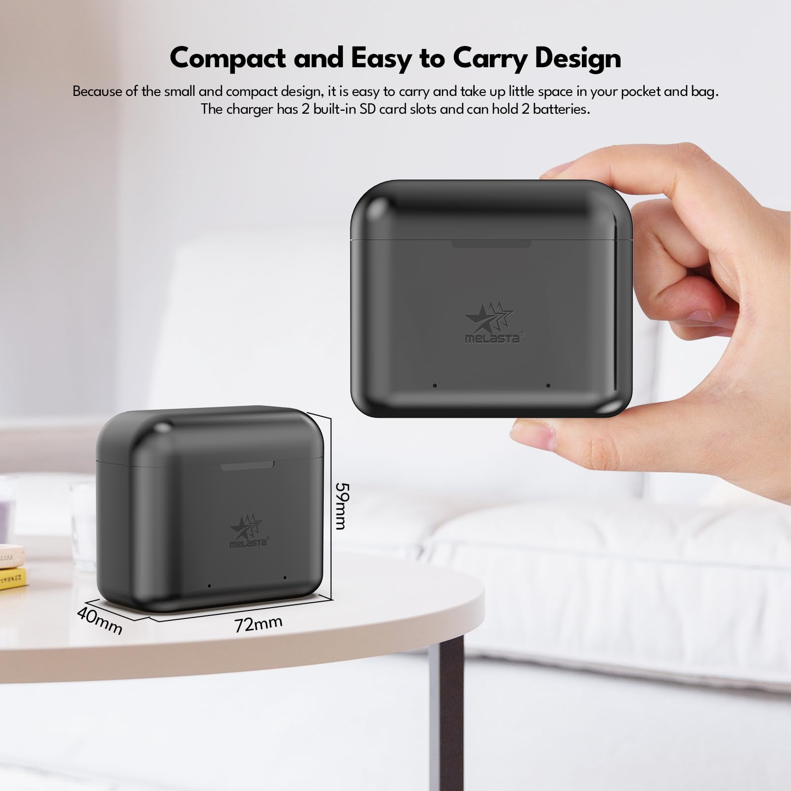 melasta Batteria agli ioni di Litio per Insta360 X3, 2 Batteria da 1800mAh con Caricabatterie a Doppio Slot, Supporta L'archiviazione su Scheda SD