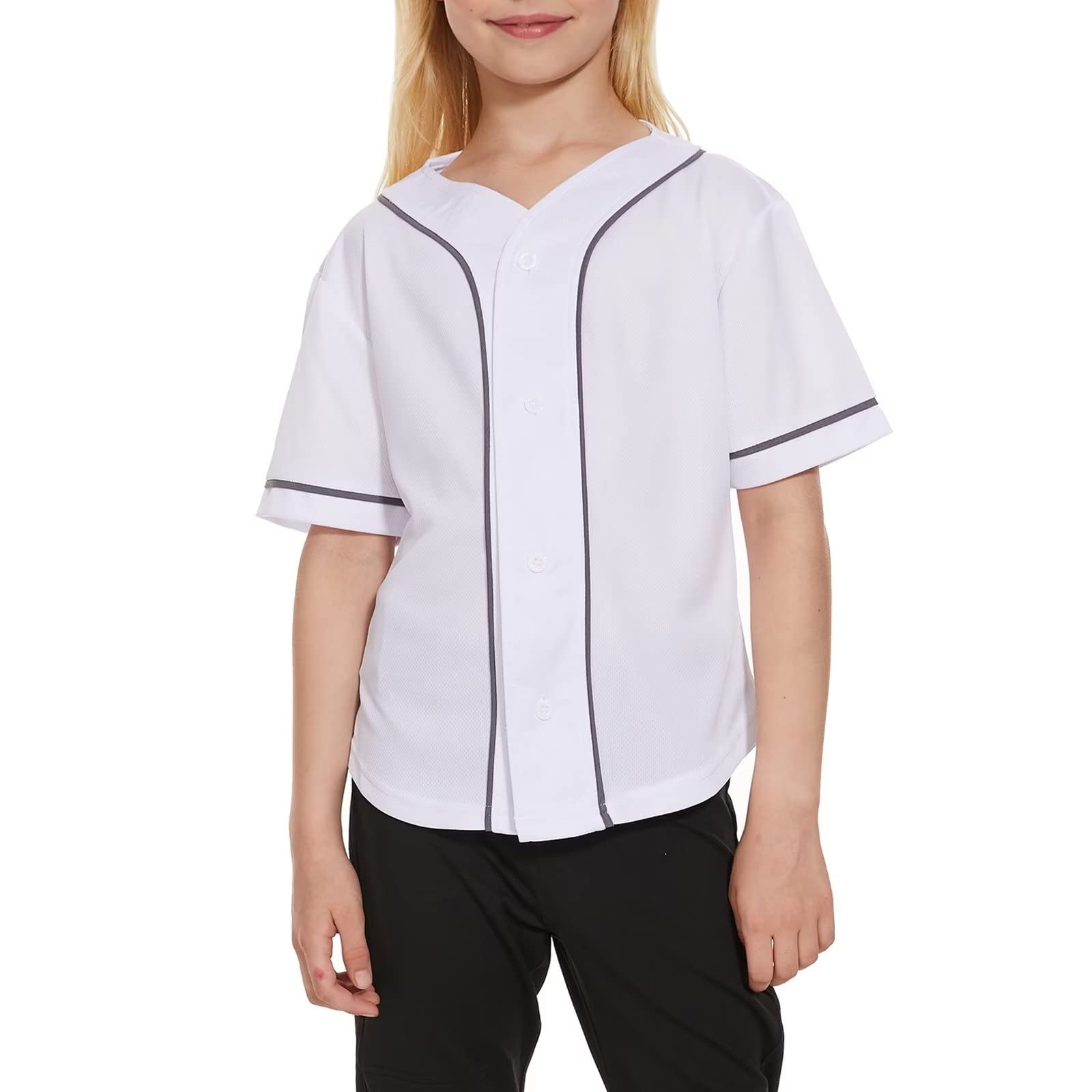 ACEFAST INC Girls Baseball Jersey Button Shirts Kids Short Sleeve Sports T-Shirts Casual Hip Hop Event Uniforms
