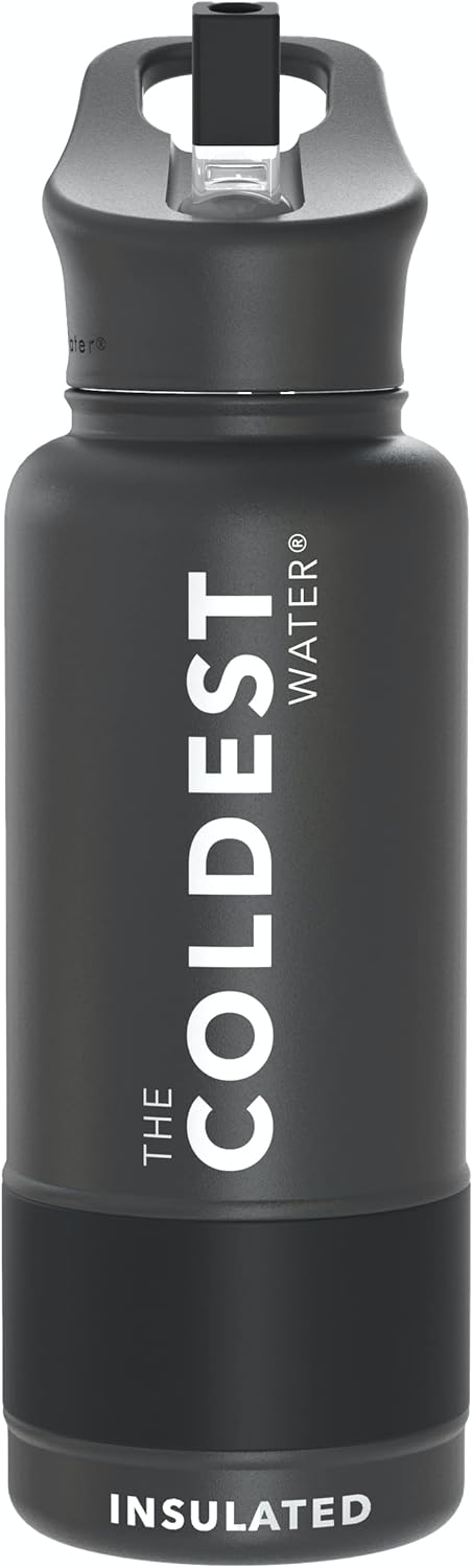 Coldest – Botella para agua con tapa que incluye pajilla, térmica y metálica (acero inoxidable), para hombres y mujeres, color negro (Stealth Black,