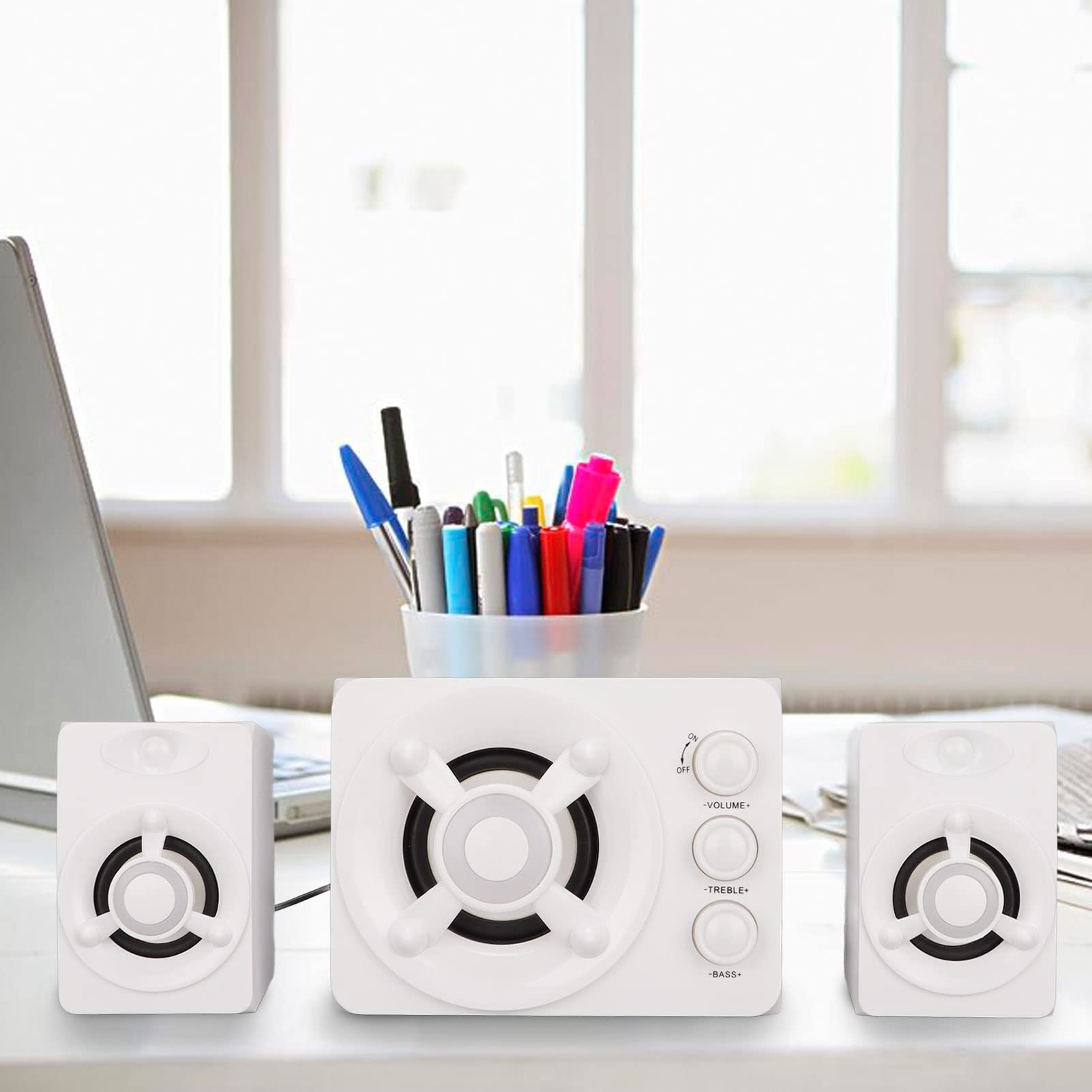 Cryfokt Głośnik Komputerowy Subwoofer Stereofoniczny Zasilany Przez USB Multimedialny Głośnik Przewodowy z Oświetleniem LED RGB do Laptopa PC, Mały System Subwooferów 2.1 do Gier (Nowa wersja w