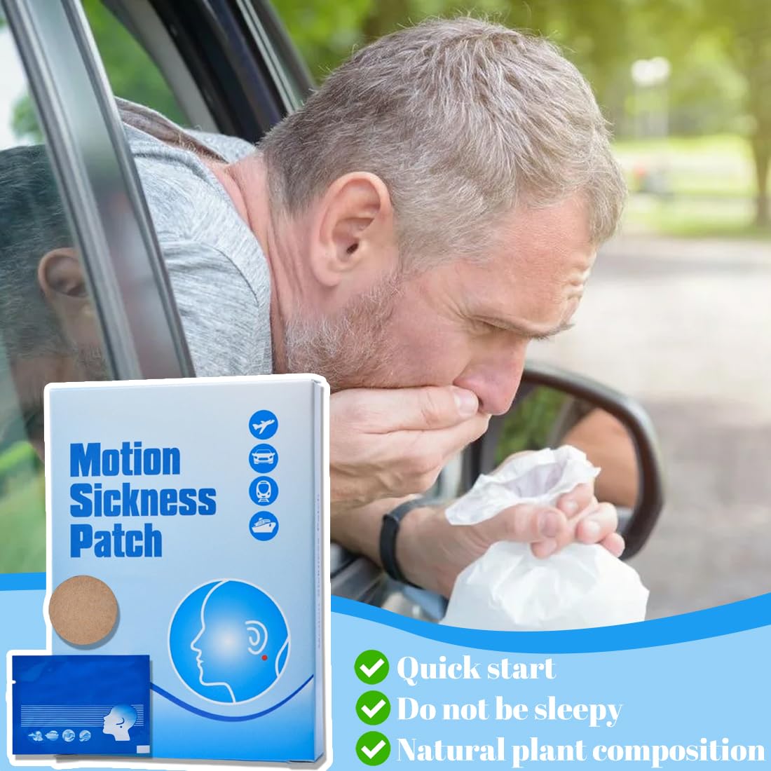 GXGM 72 pcs Patch per cinetosi, anti nausea per malattia marina, alleviare vomito, nausea, vertigini derivati da viaggi di auto, navi, aeroplani, azione rapida e nessun effetto collaterale