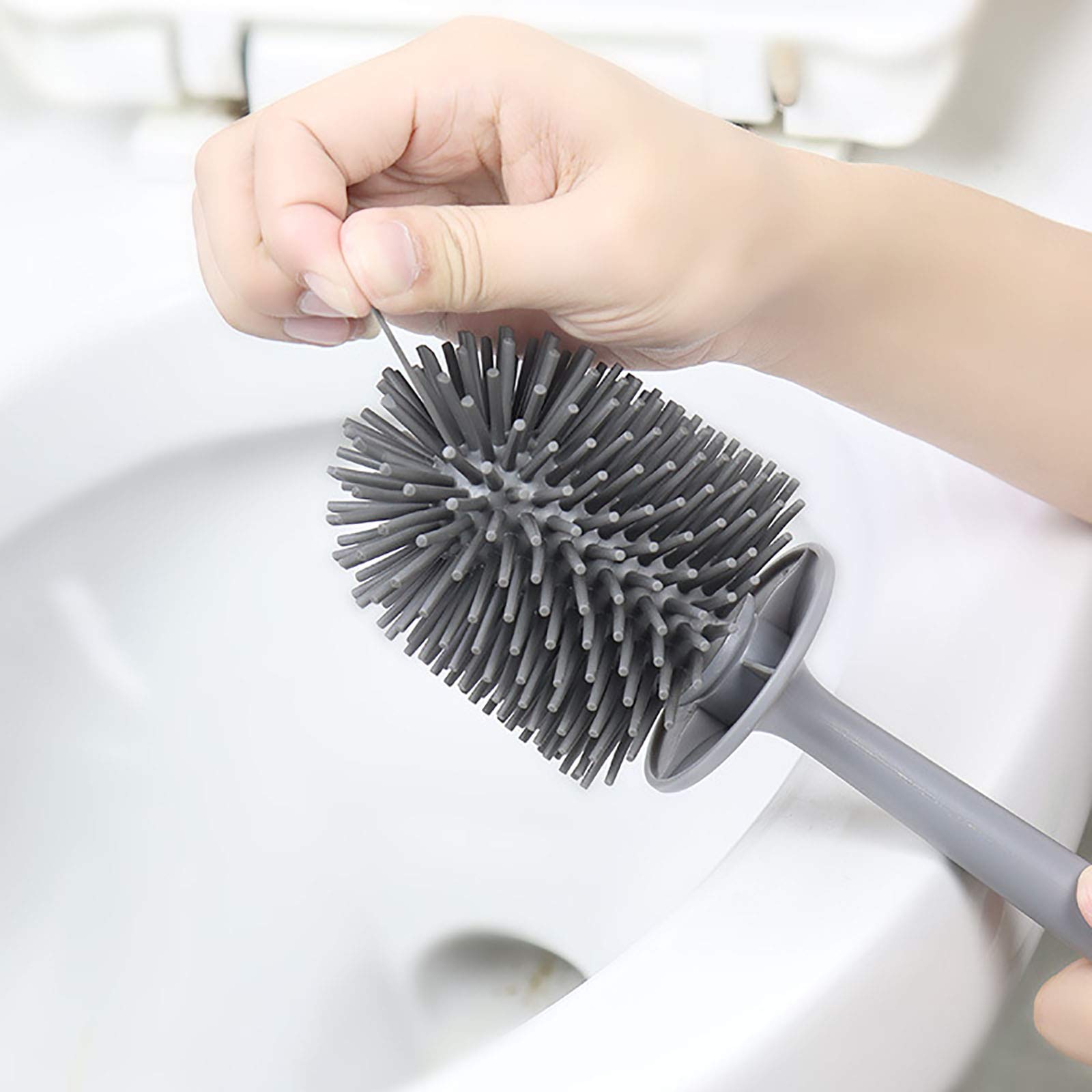 Portaspazzole per WC, Set di spazzole per la Schiena, setole morbide Senza Angolo Morto, Spazzola per la Pulizia del WC con setole in Silicone, Manico Lungo e setole robuste per la Pulizia d