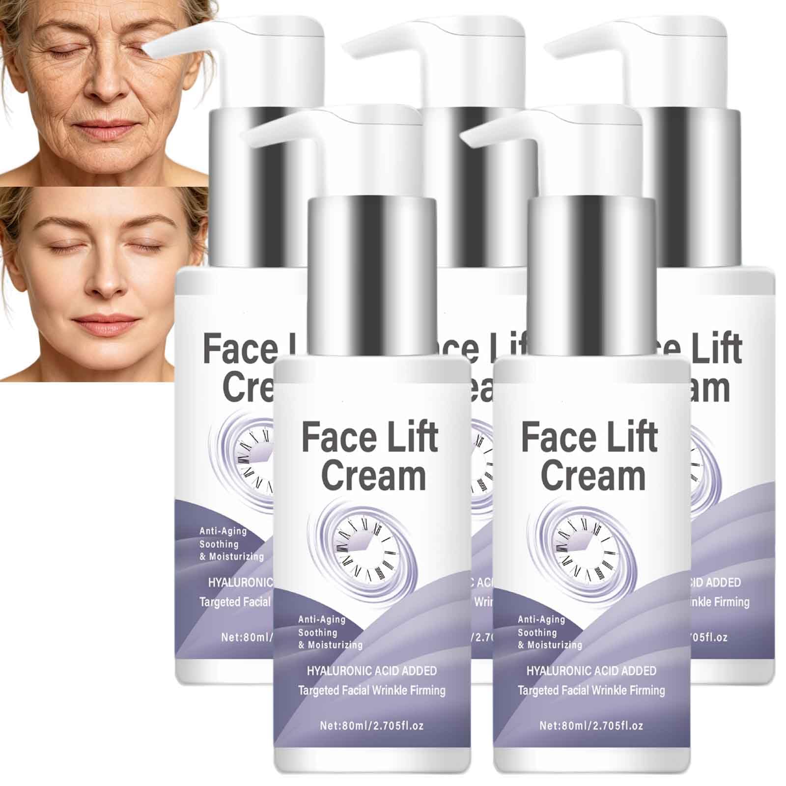 Tightening Lifting Wrinkles Fine Lines Face Cream, Gesichtscreme zur Straffung glatter Haut, Instant Face Lift Cream zur Hautstraffung, Collagen Hyaluronsäure Facial Moisturizer für trockene (5pcs)