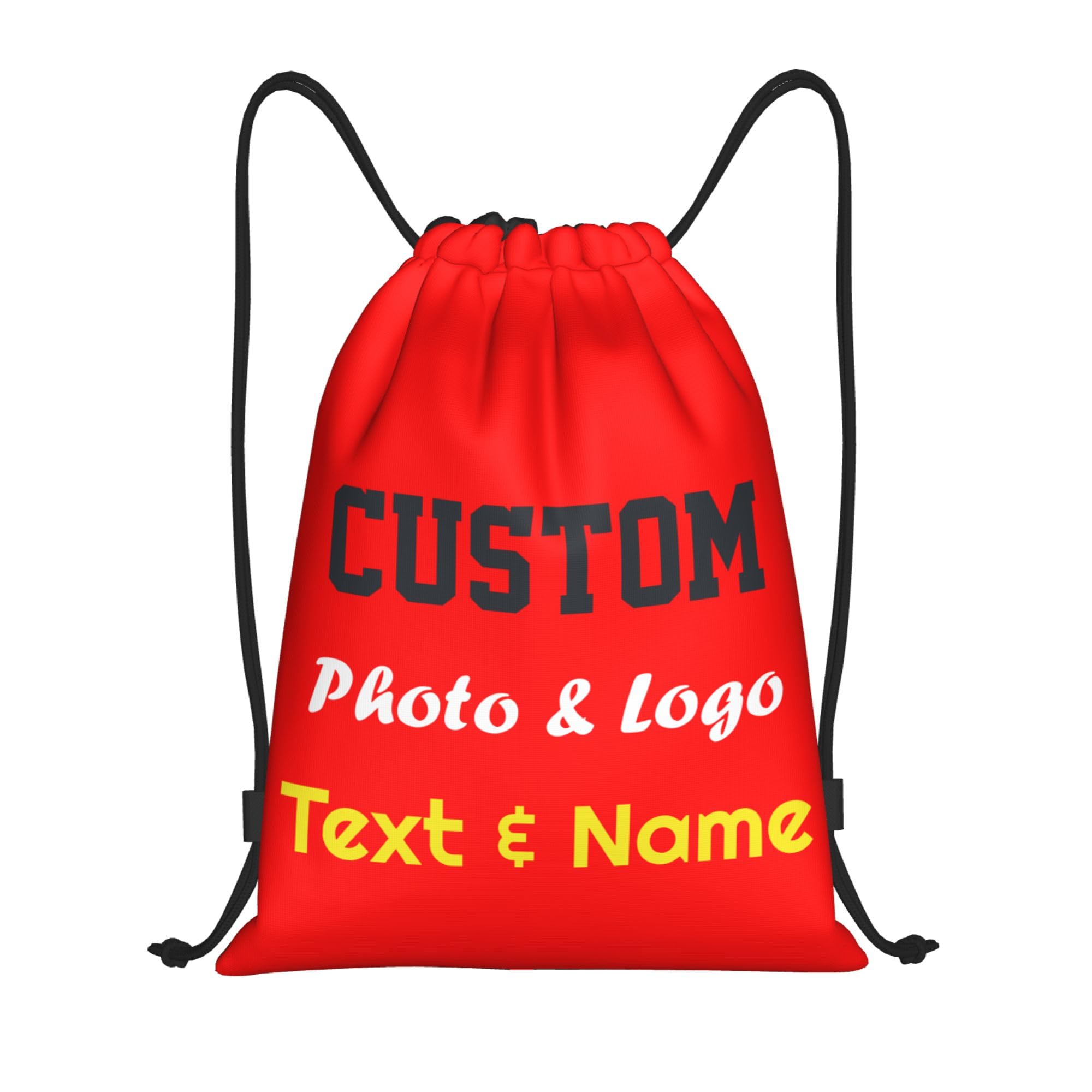 Personalised Drawstring Bag Custom Drawstring Backpack with Your Own Photo/Logo/Text/Name, Design Drawstring Gym Swimming Yoga Bag for Kids Women Men, Customised Knapsack for Sports Business, Red, L โ image 1