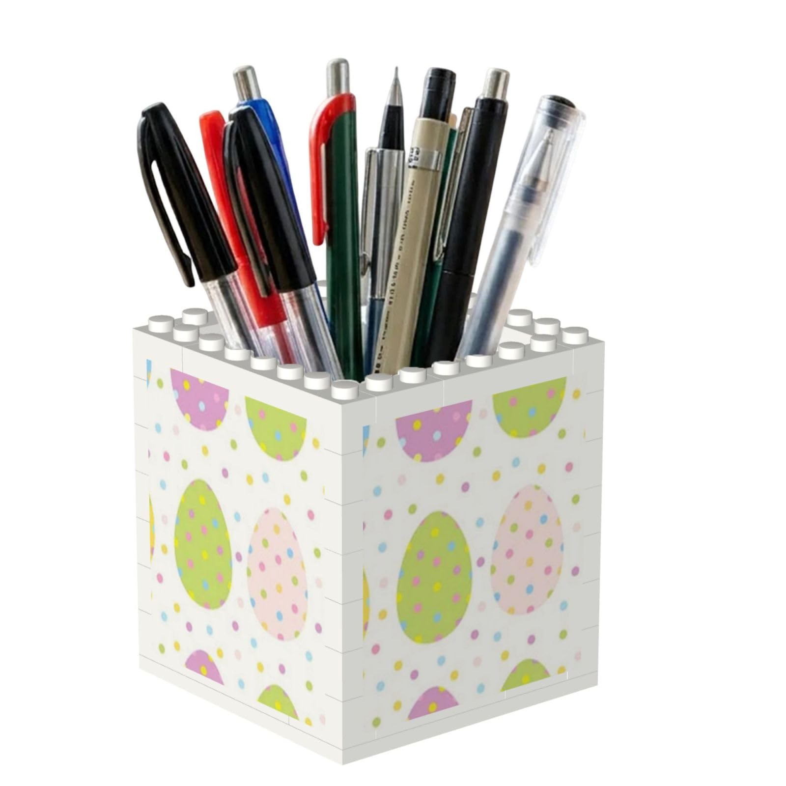 Poadnly Easter With Cute Eggs Polka Dots, Pen Pot Pencil Holder for Office Home School, Compact Desk Organiser for Office Stationery