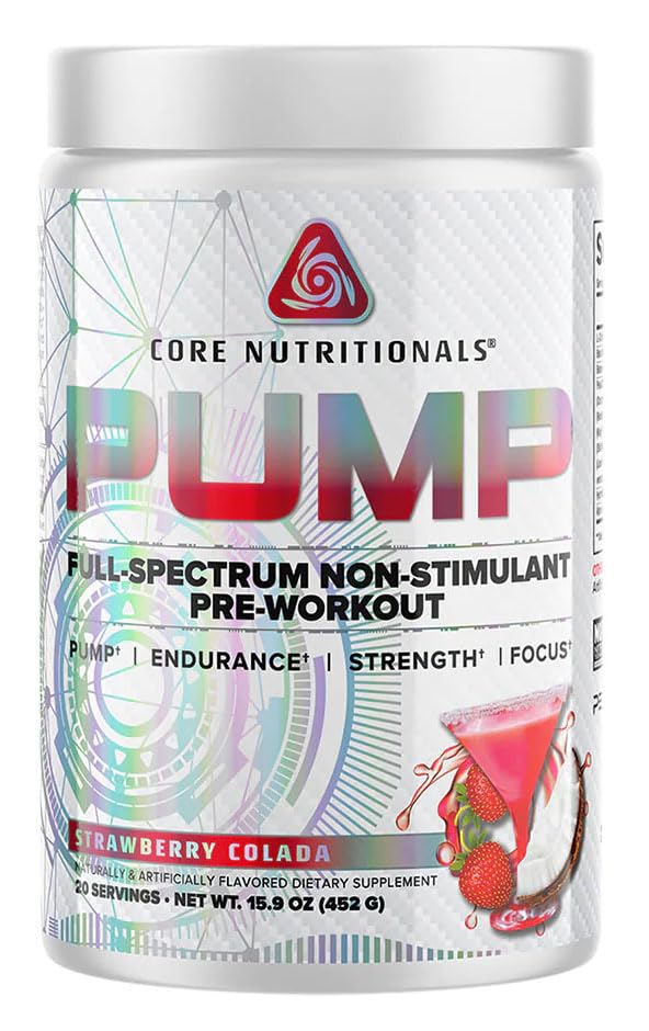 Core Nutritionals Pump Full-Spectrum Non-Stimulant Pre-Workout 20 Servings (Strawberry Colada)