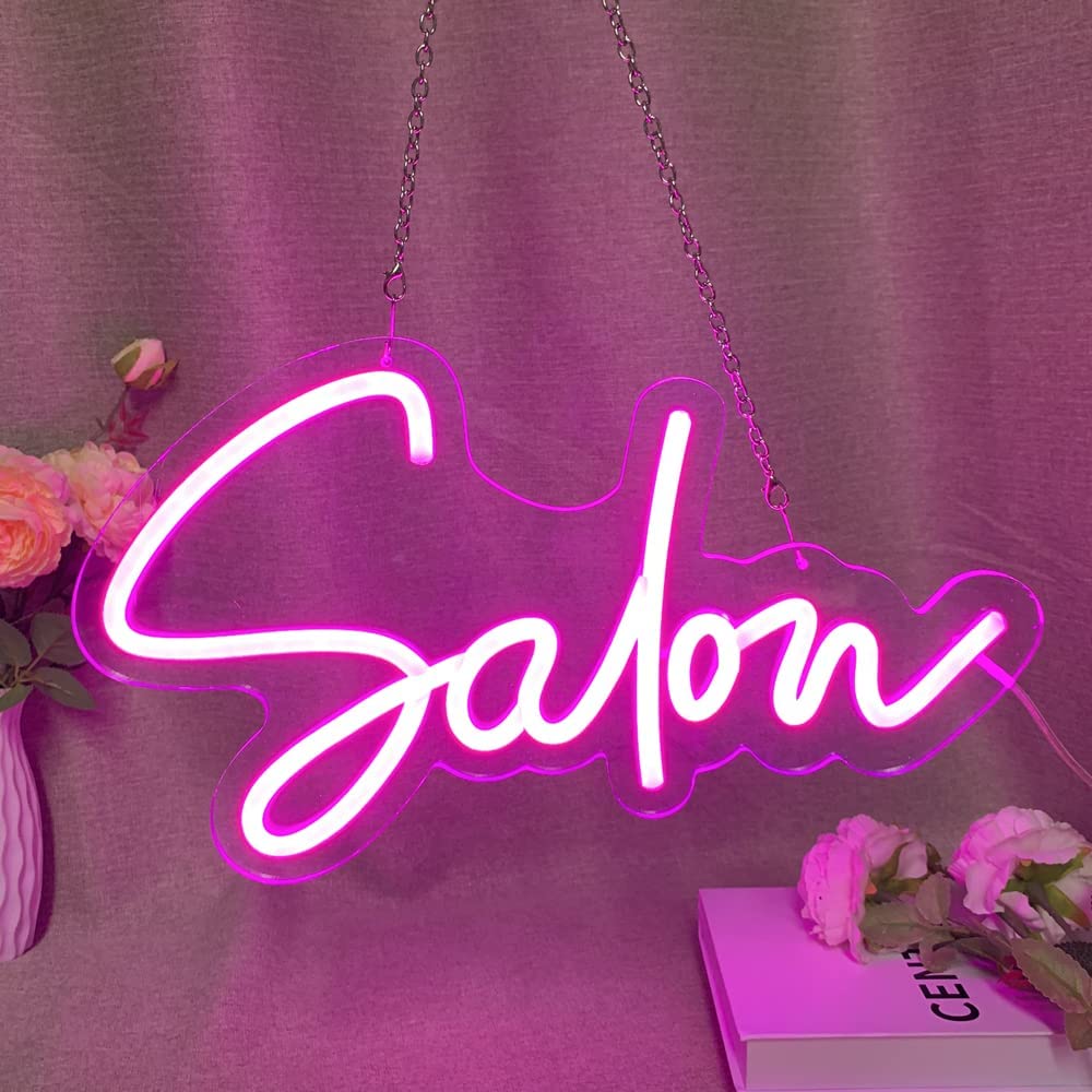 DECO LED Light Sign 40 x 25 cm Salon Neon Sign Business Logo Sign for Salon Beauty Shop Decorative Light (Salon)