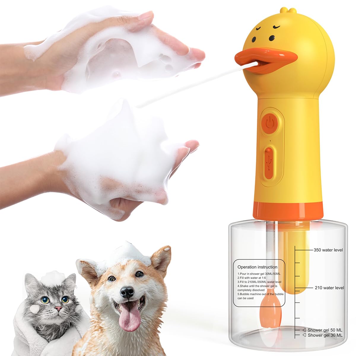 Riven Duck Shaped Electric Shower Gel Bubble Machine, Elektrischer Schaum-Shampoo-Spender Für Hund Und Katze Haustier Reinigung (400ml)