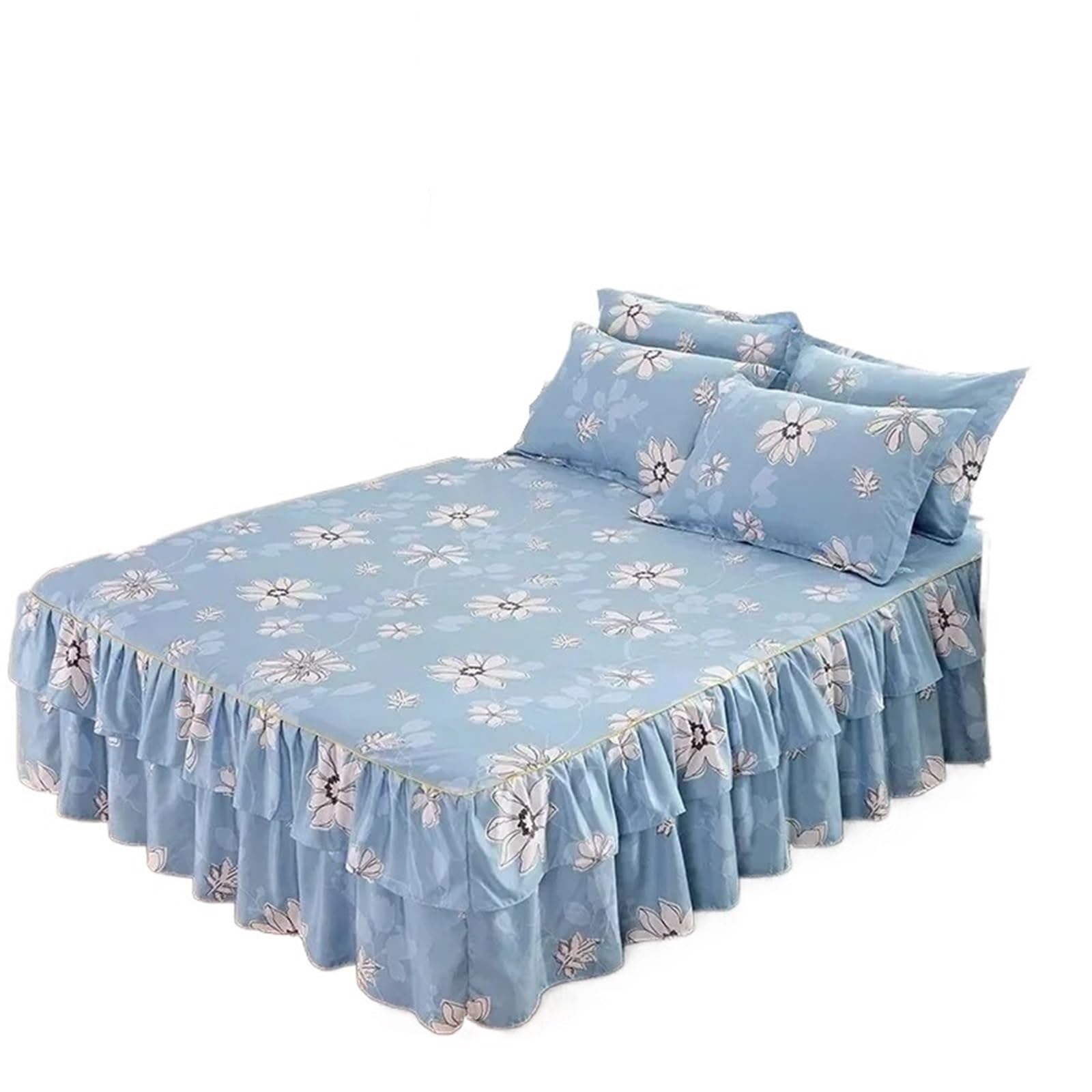 Bed Skirt Bed Sheet Ruffled Skirt Comfortable Fitted Double Bedspread Mattress Cover Bedding Bedsheet With Non-slip Protective(Color-12,1PC 180cmx200cm)
