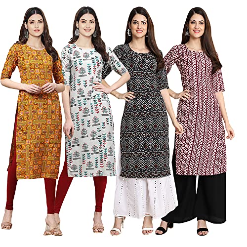 Image of Pinkmint Women's Crepe Digital Print Straight Kurta [Pack of 4] (CCV-333-340-373-347-M)