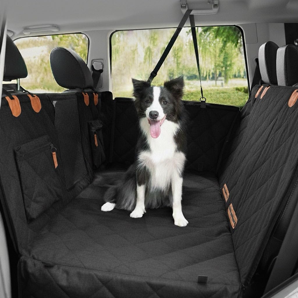COMPAWNY Dog Car Seat Cover, Hard-Bottom Back Seat Extender for Pets, Waterproof Nonslip Hammock for Car, Backseat Dog Bed for Cars SUVs Trucks, Car Seat Protector, Universal Fit 52 x 25 in, Black