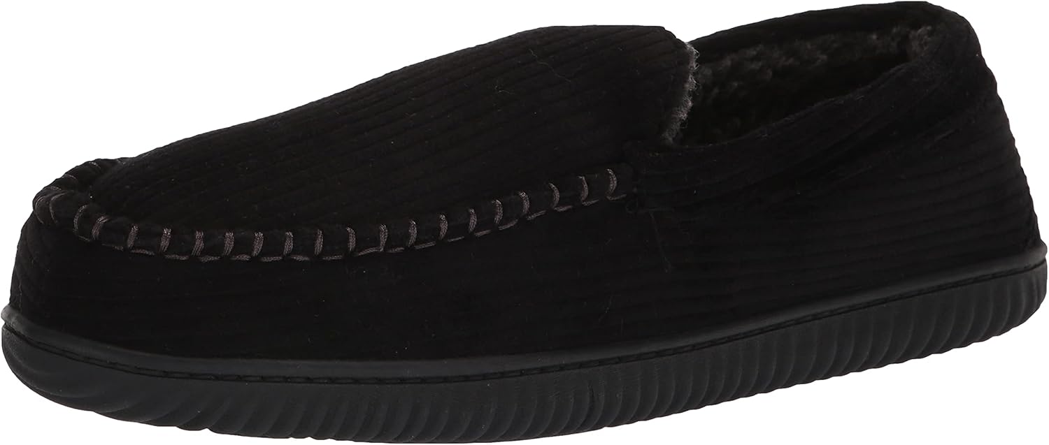 Dearfoams mens Niles Corduroy Moccasin Slipper, Black, X-Large US