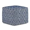 SIMPLIHOME Graham Square Pouf Footstool Upholstered in Patterned Blue Natural Hand Woven Cotton for the Living Room Bedroom and Kids Room Transitional Boho