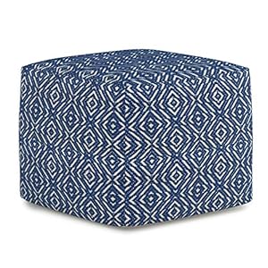 SIMPLIHOME Graham Square Pouf, Footstool, Upholstered in Patterned Blue, Natural Hand Woven Cotton, for the Living Room, Bedroom and Kids Room, Transitional, Boho SIMPLIHOME Graham Square Pouf Footstool Upholstered in Patterned Blue Natural Hand Woven Cotton for the Living Room Bedroom and Kids Room Transitional Boho