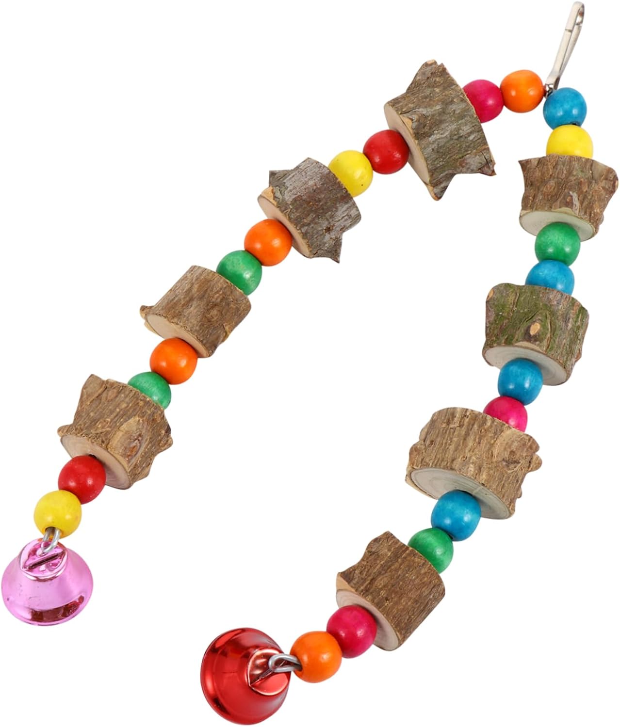 MERRYHAPY Colorful Wooden Parrot Chewing Toy Bells Sturdy Pet Bird Bite Toy for Mental Health and Stress Relief for Parrots Cockatiels and Budgies