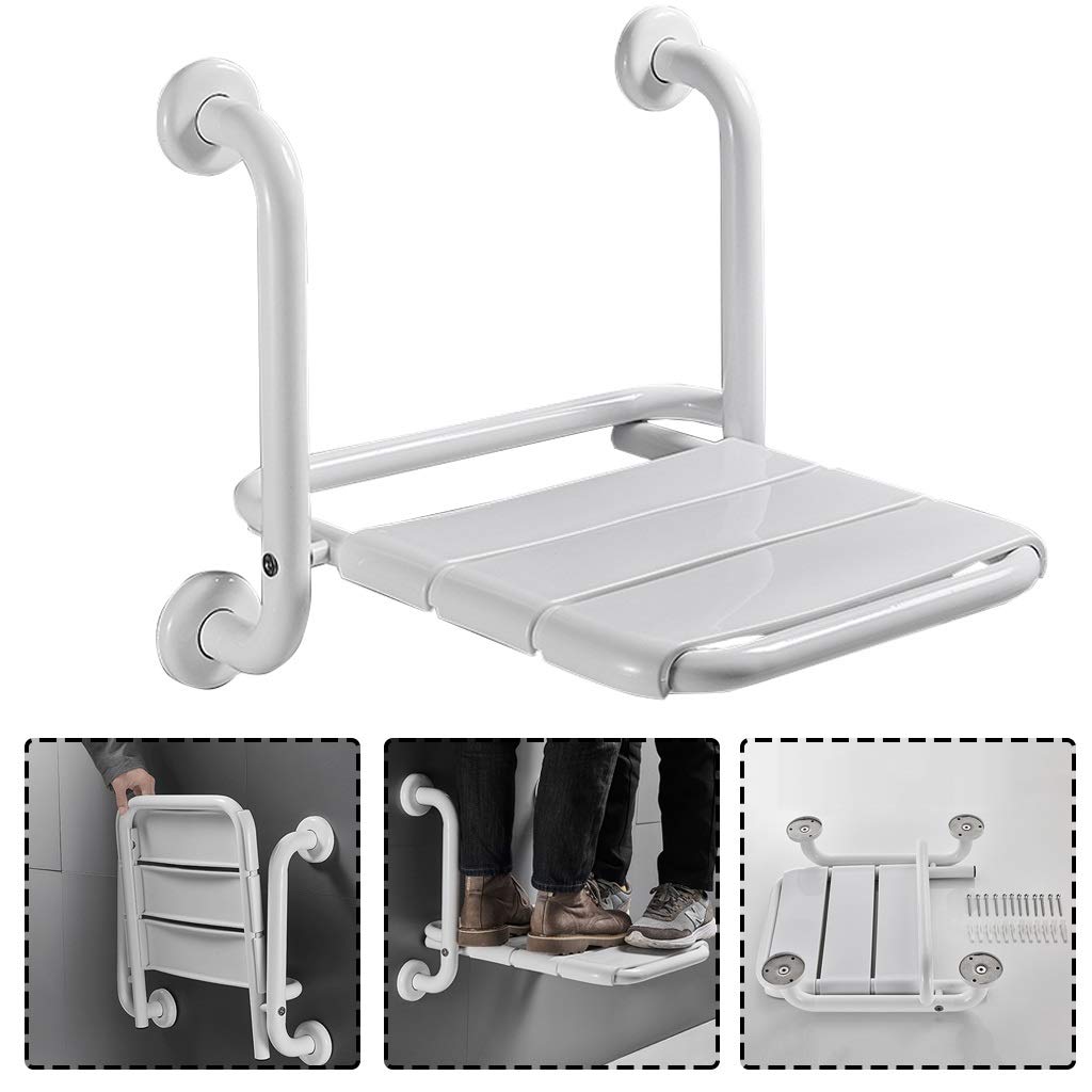 Taburetes de ducha plegables de pared, asiento y silla de ducha de plástico for montar en la pared, banco de baño plegable for personas mayores, ayuda for discapacitados, baño, ducha, diseño portátil.