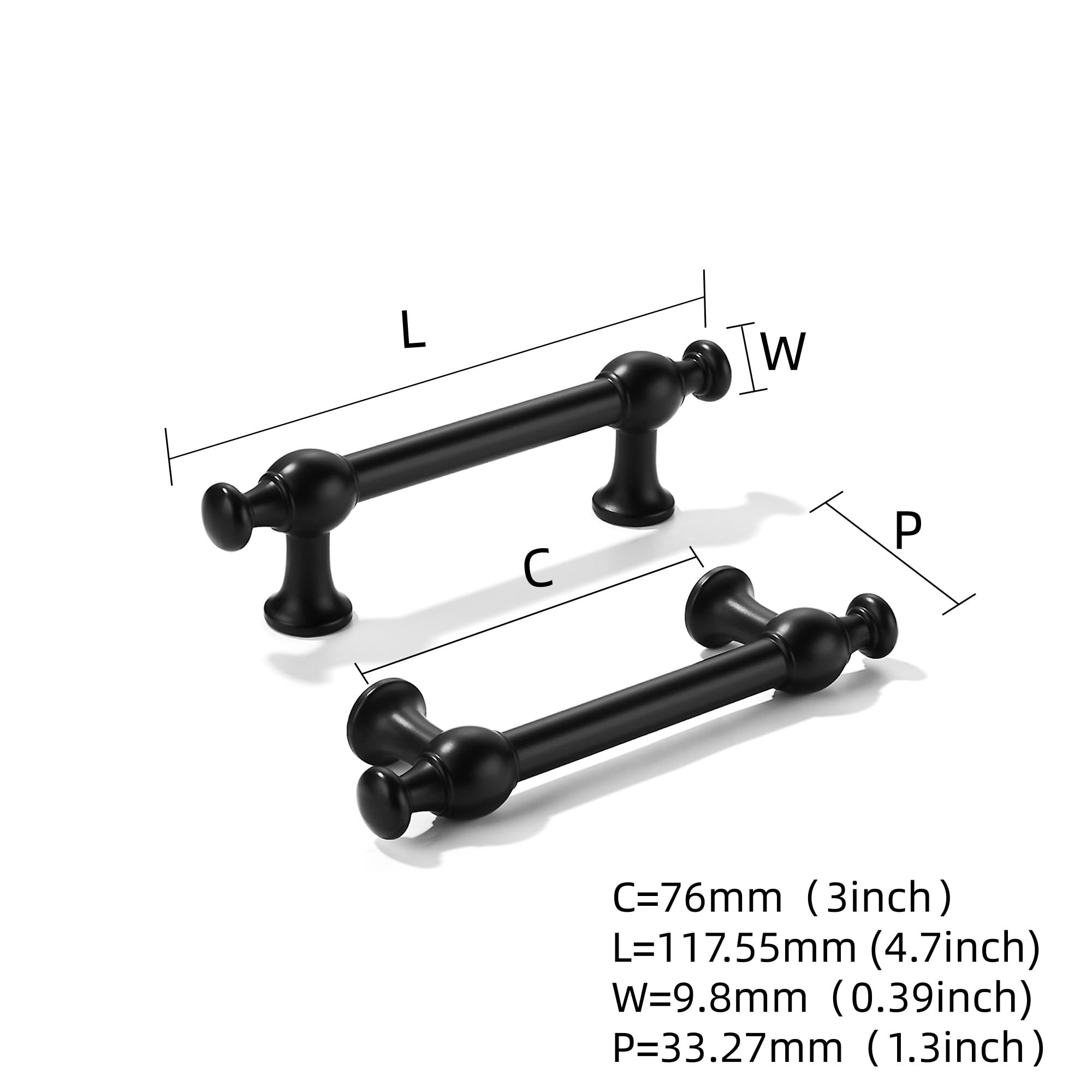 KHTUMEWARE-80453 Matte Black Cabinet Pulls CTC 3 in (76 mm) 5-Pack in Matte Black — KHTUMEWARE