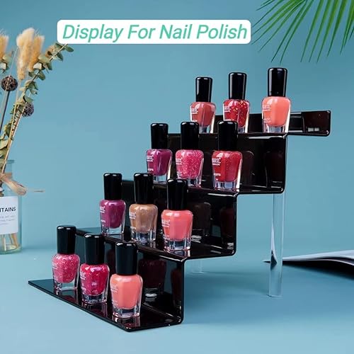 Miniatura 4 de NEETBU Paquete de 2 soportes de exhibición doblados de 4 niveles para figuras, perfumes, estante de exhibición de esmalte de uñas para decoración y