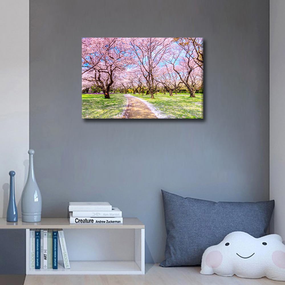 TISHIRON Sakura Tree Wall Paintings for Living Room Japan Scenery Pictures Print On Canvas Landscape Wall Art Bedroom Wall Decoration Office Wall Art Giclee Framed Ready to Hang - Image 3