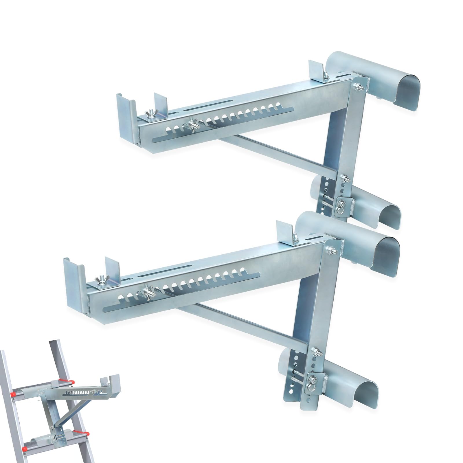 Photo 1 of 1 Pair Ladder Jacks, 2-Rung Short Body Ladder Jack Tool to 20-Inch Width, Aluminum Ladder Platform Accessories for Stages up, Withstand 264 LBS, Silver Medium