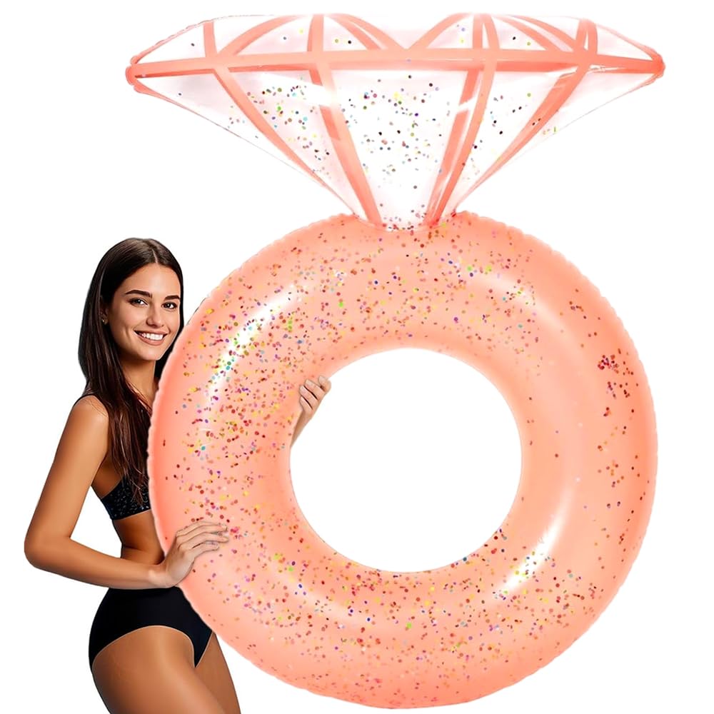 Jonuin Pool Floats, Inflatable Diamond Ring Pool Float, Hen Do Pool Inflatables, Engagement Ring Floatie, Inflatable Floaties for Adults, Hen Bride Engagement Wedding Party Pool Float (Pink)