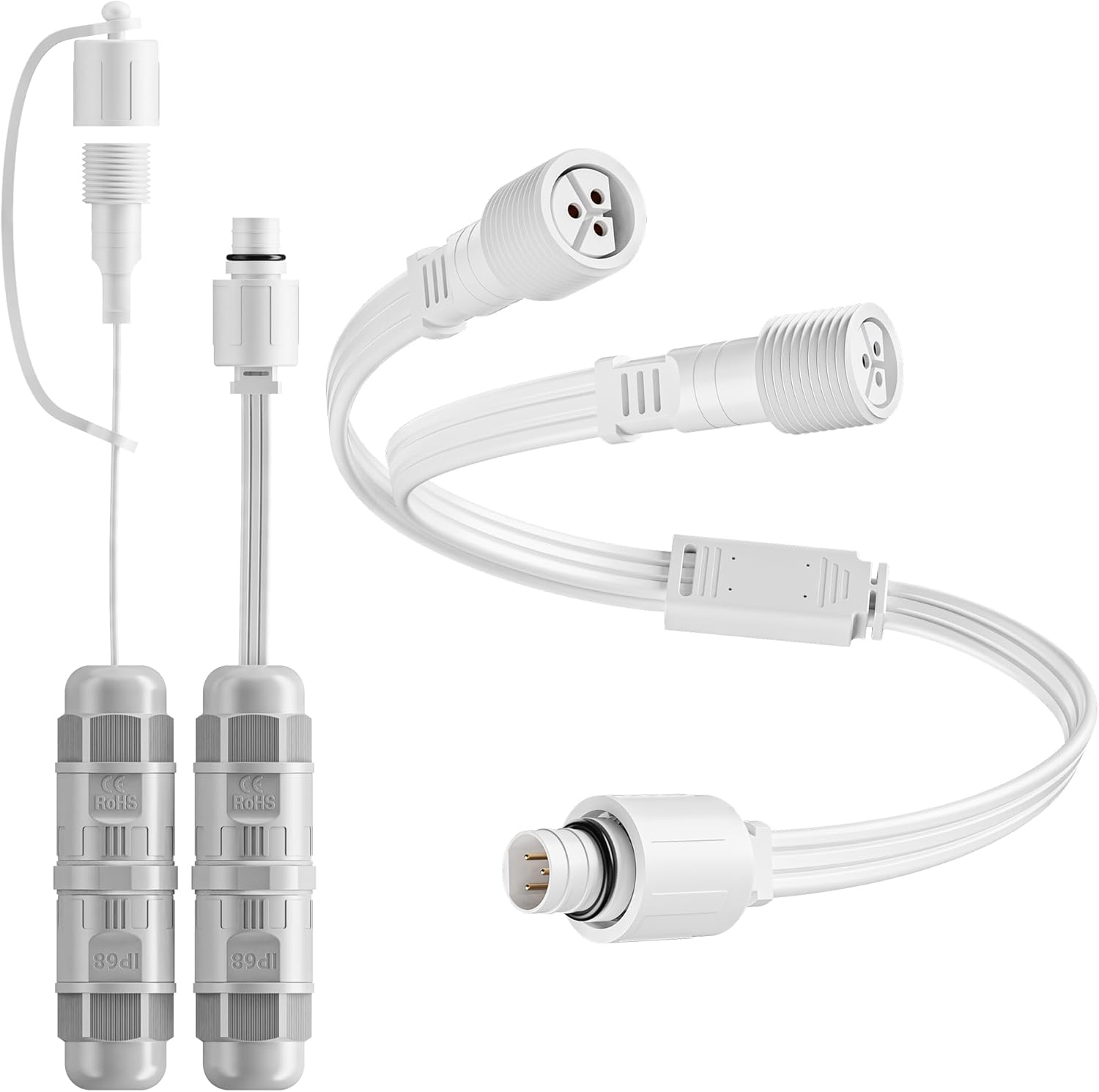 Wire Connector + Y-Splitter for eufy Permanent Outdoor Lights E22 T8L02 & S4 T8L04, Splice Connector Help to Connect with eufy String Lights and Radar Motion Sensor, IP65 Waterproof, White