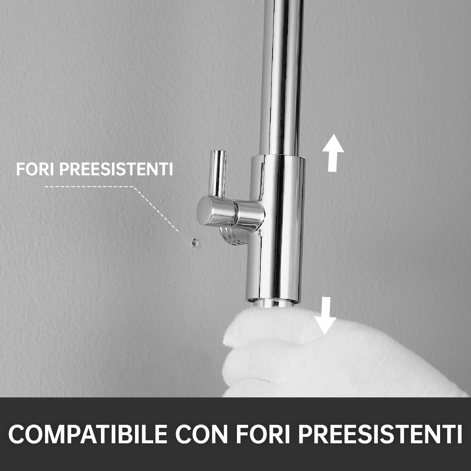 Auralum Colonna Doccia con Miscelatore Soffione e Doccetta Saliscendi Acciaio Inox Altezza Regolabile 90-130cm Cromo Quadrato 25cm