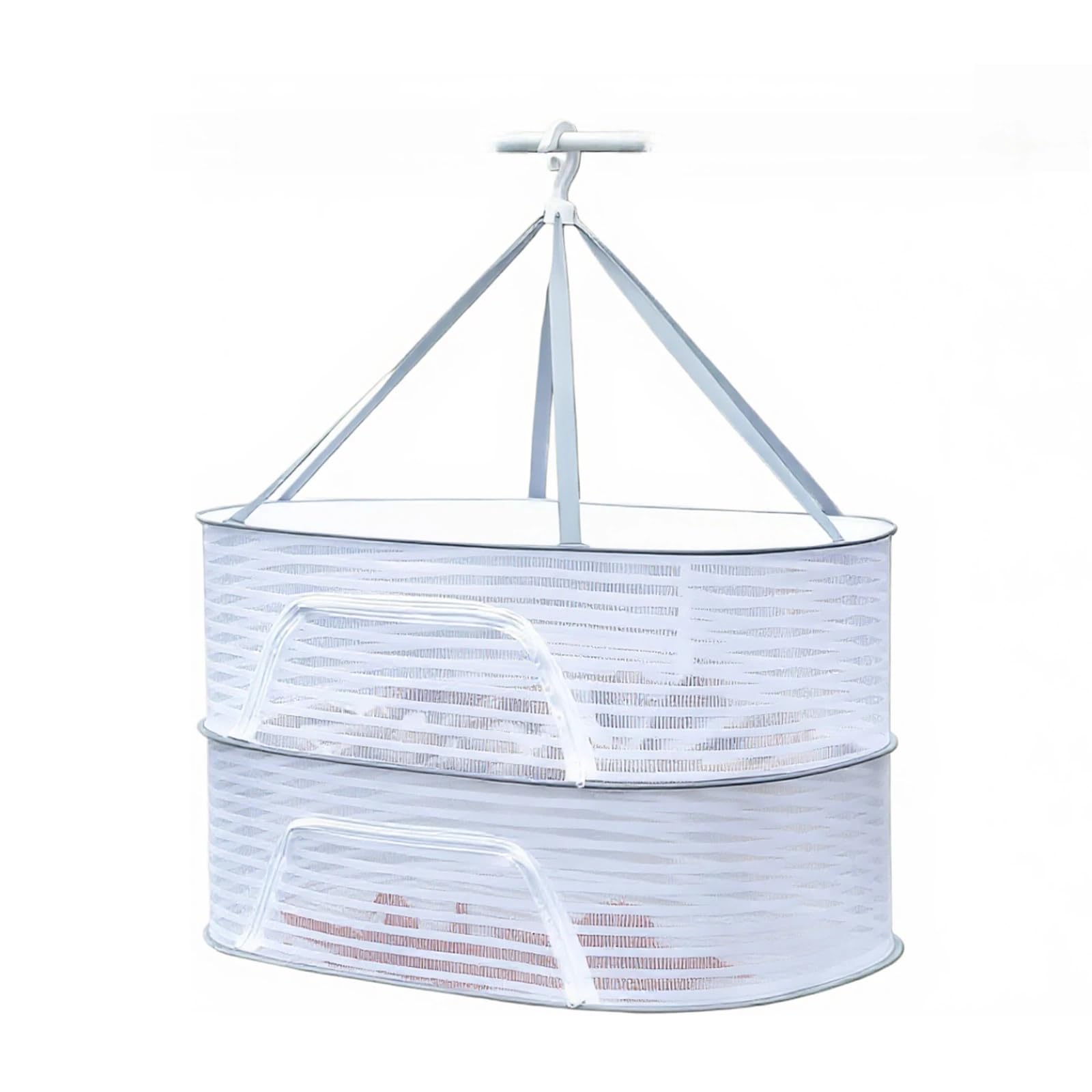 Large 4-Tier Hanging Net Drying Mesh - Foldable Food Dehydrator Rack for Balcony with Zipper Enclosure, Herb Drying Rack for Fruits, Vegetables, Fish Jerky, Flowers - Bug & Bird Proof Dry Net