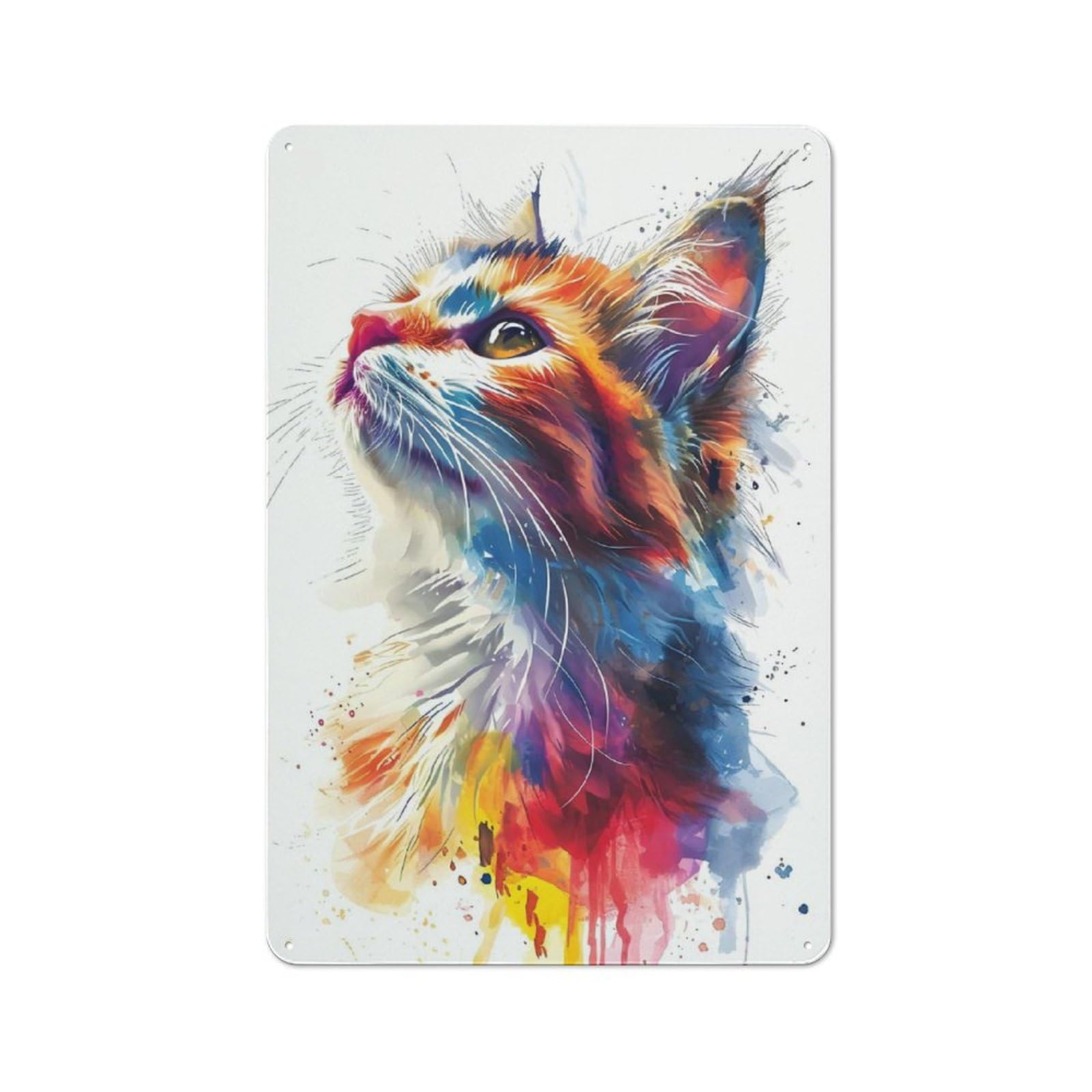 Junmoney Colorful Cat Watercolor Tin Sign 30X20cm With For Home Bar Wall, Vintage Decor, Wall Decoration For A Recently Updated Home Bar