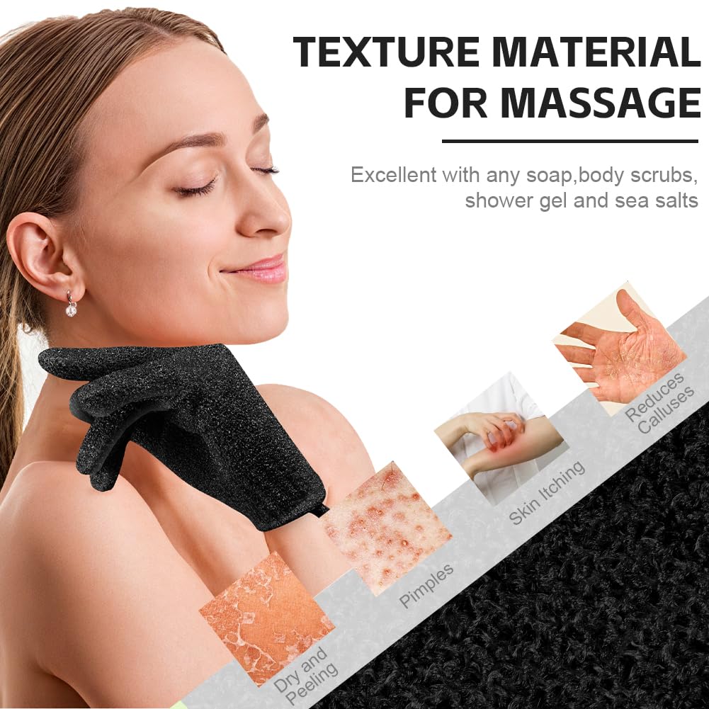 Vicloon Gant de Douche Exfoliante, 4PCS Gants de Bain Exfoliants, 1PCS Sangle de Bain, Gommage Du Dos pour La Douche, Élimine Peaux Mortes, Poils Incarnés, Impuretés, Toutes Peaux (Noir)