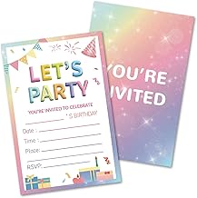 HOMANGA Birthday Party Invitations for Girls, 20Pcs Birthday Invitation Cards with Envelopes, Cute Party Invites for Kids Childrens, 10x15cm, Double-Sided Design