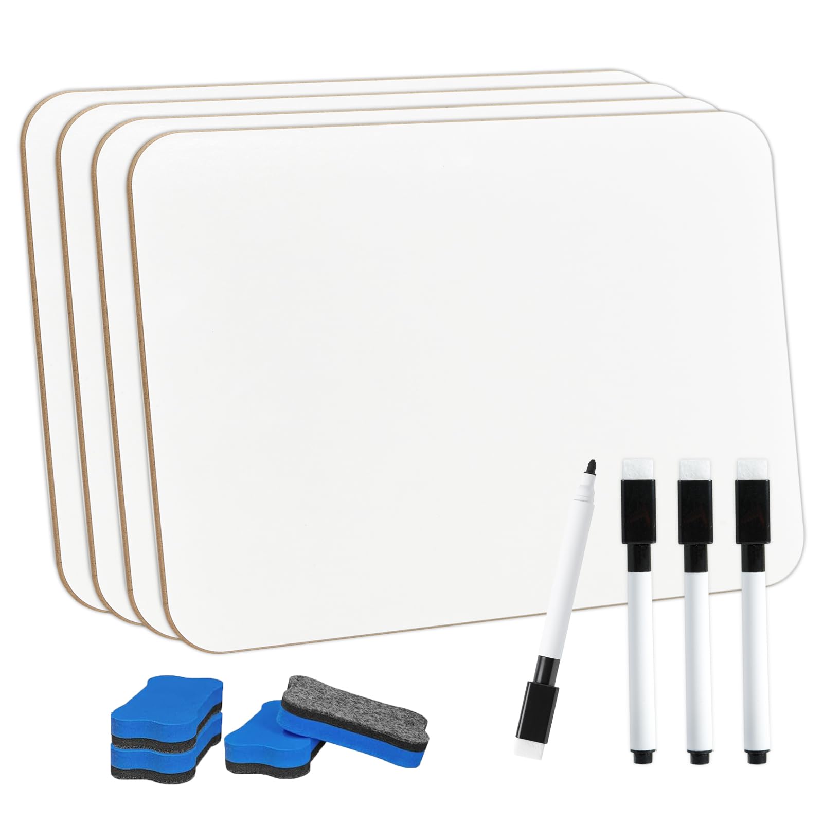 Binditek Dry Erase Mini Whiteboards with Erasers & Pens, A4 Size, 4Pack