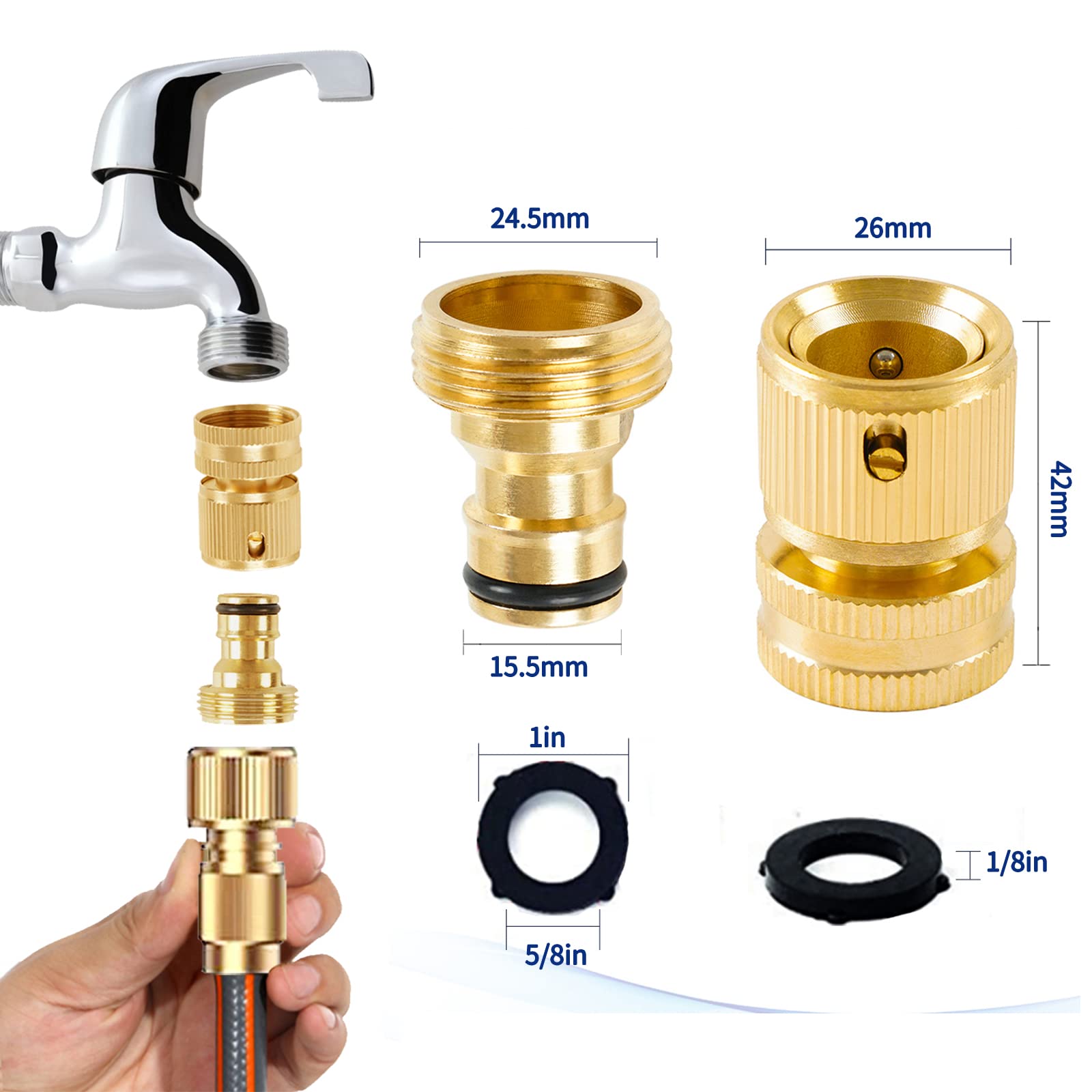 24 Stück Schlauchverbinder Set - 1/2 Zoll Schnellkupplung, Inkl. 3/4 Zoll Adapter, Gelb, Aus Robustem Kunststoff