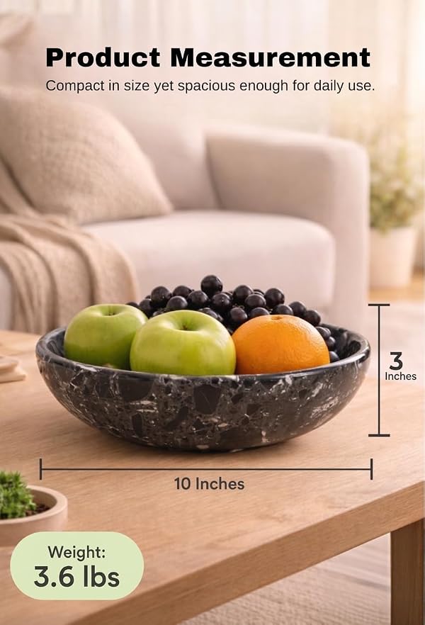 Radicaln Marble Fruit Bowl For kitchen Counter 10" Inches Black Handmade Decorative Bowl For Kitchen Table, Ideal Key Holder, Candy Dish and Marble Fruit Holder For Countertop by Radicaln - Image 7