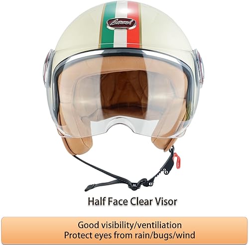 Vista 2 de Open Face Motorcycle Helmet for Adults,DOT Approved - Moped Half Vespa Retro Helmet with Anti-Scratch Visor for Men and Women