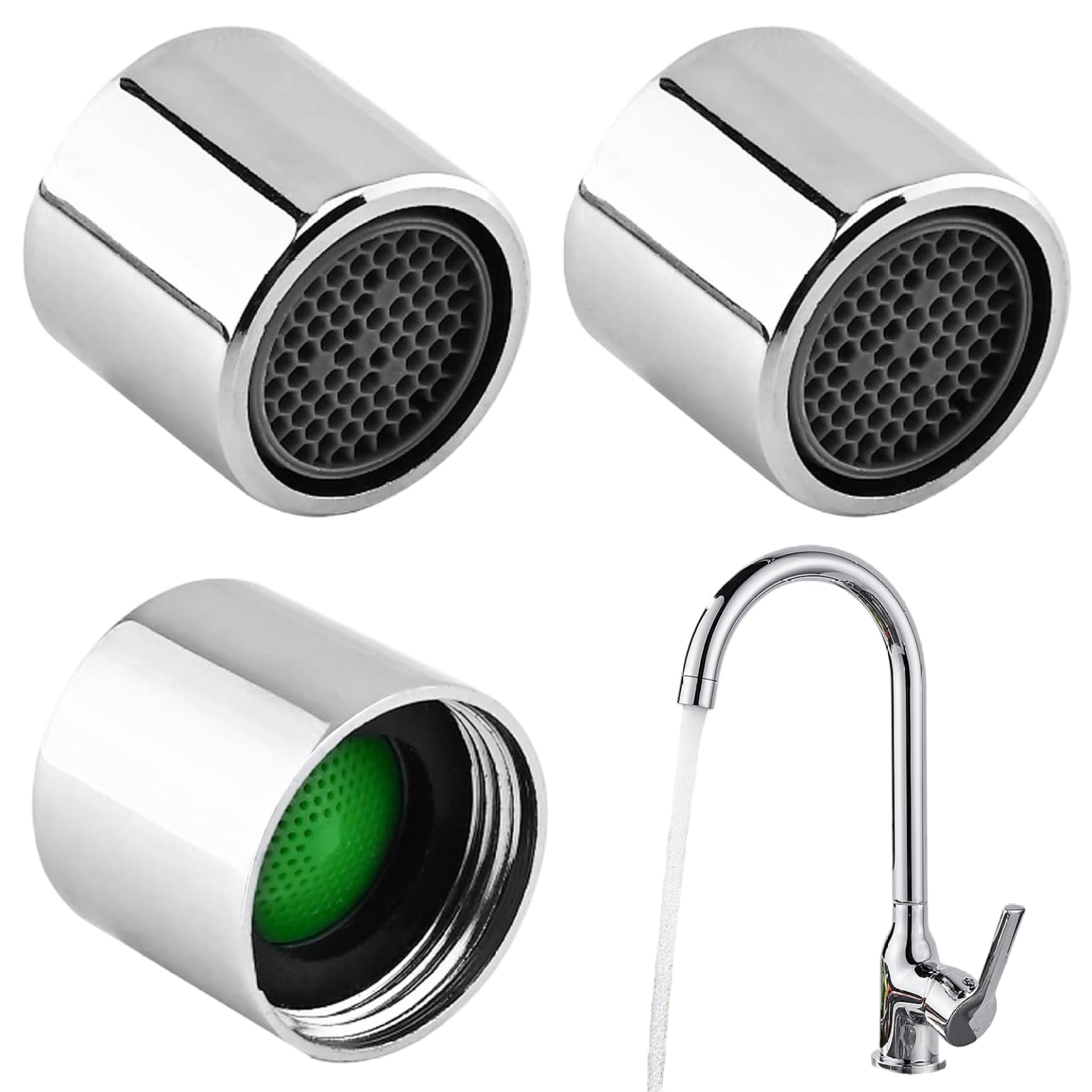 Cakeeyum Silver Faucet Aerator 3Pcs Thread 18Mm Replacement Sink Aerator With Gasket Metal Faucet Attachment For Kitchen, Bathroom, Home Aerators, Sink, Kitchen, Bathroom Fa